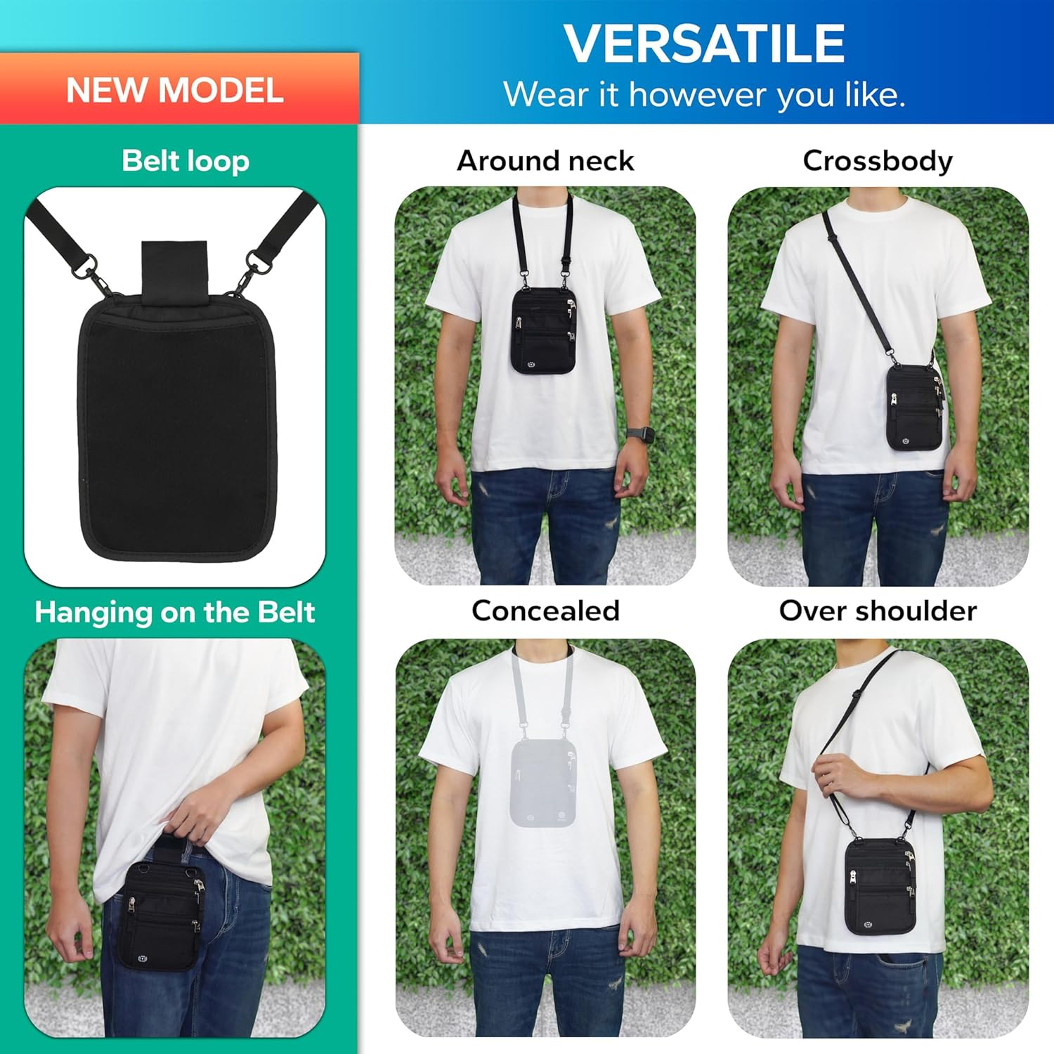 Neck Wallet with RFID Travel Wallet Protection Soft Compartment Passport Organizer, Lightweight, with Adjustable Shoulder Strap for Smartphone, Passport and Cash Cards (Grey)