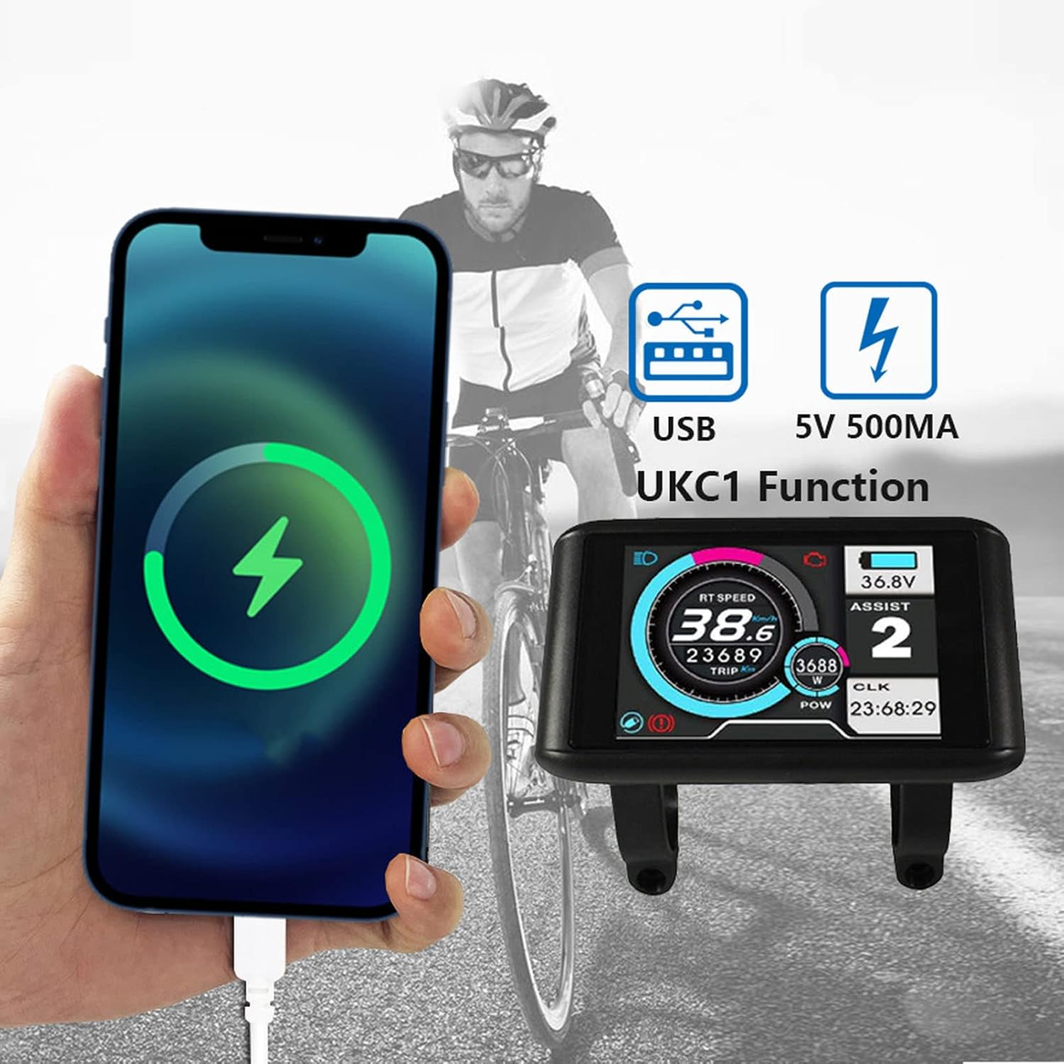 Electric Bicycle Display Panel, ABS 5V LCD High Definition Multifunction Bike Display Panel, Electric Bicycle LCD Display Meter with SM Connector for Bicycle Modification image number 4