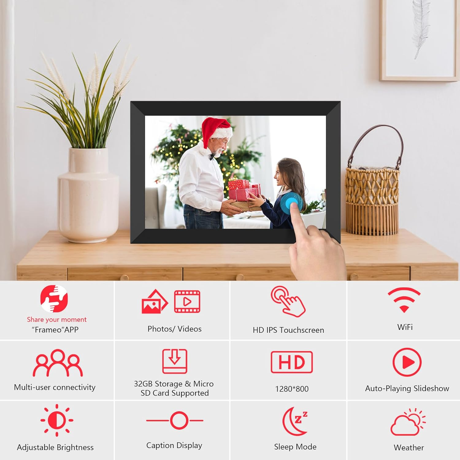 Frameo 10.1 Inch Wifi Digital Picture Frame, 1280X800 HD IPS Touchscreen Digital Photo Frame Electronic, 32GB Storage, Auto-Rotate, Wall Mountable, Share Photos/Videos via Frameo App from Anywhere image number 3