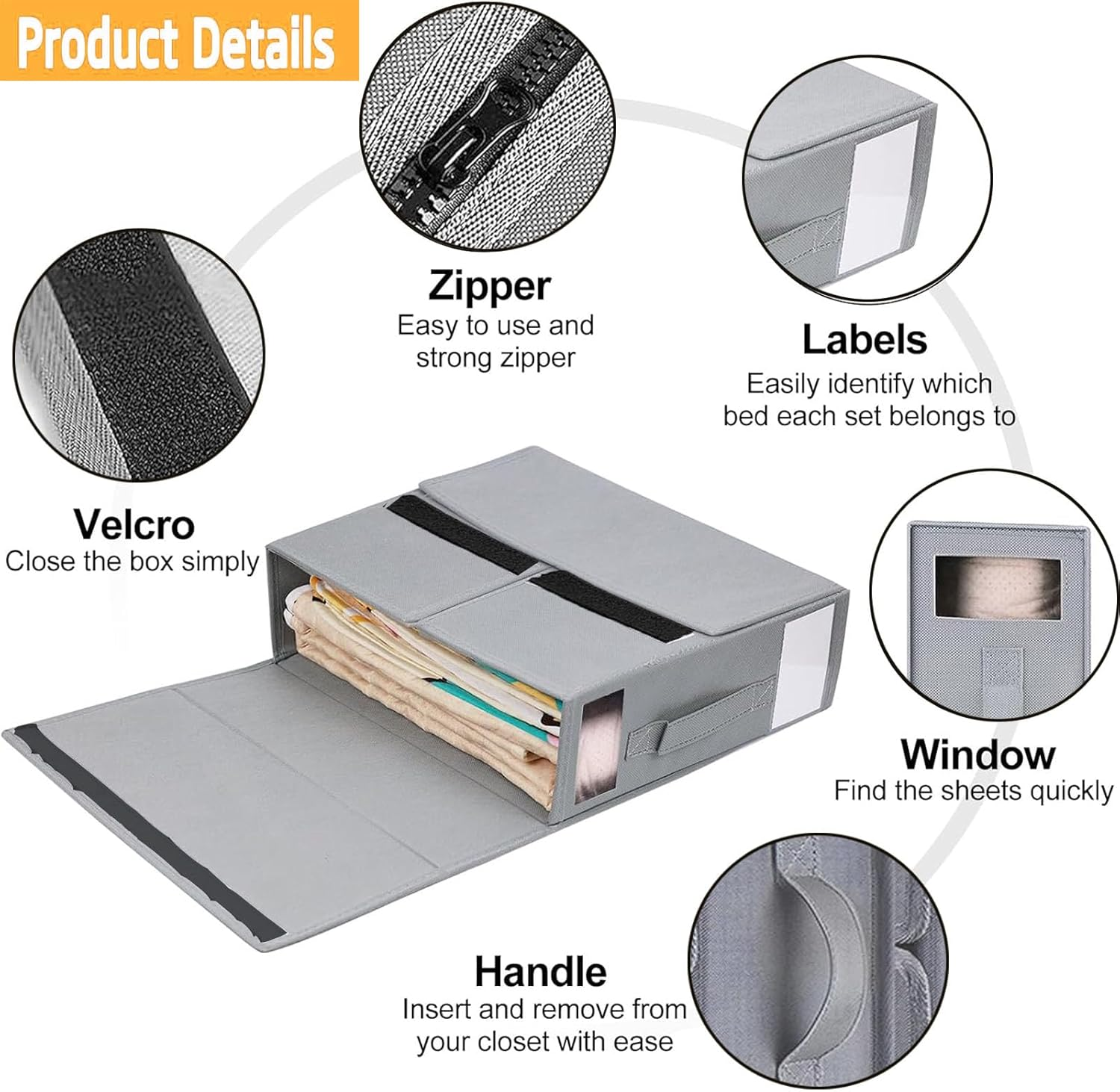 Bed Sheet Organizer,2Pack Foldable Linen Bedding Sheet Storage Box with Window and Label,Closet Organizer Organizing Bedding Container Box for Linen Closet,Bed Sheets,Duvet Covers,Blankets,Pillowcases image number 1