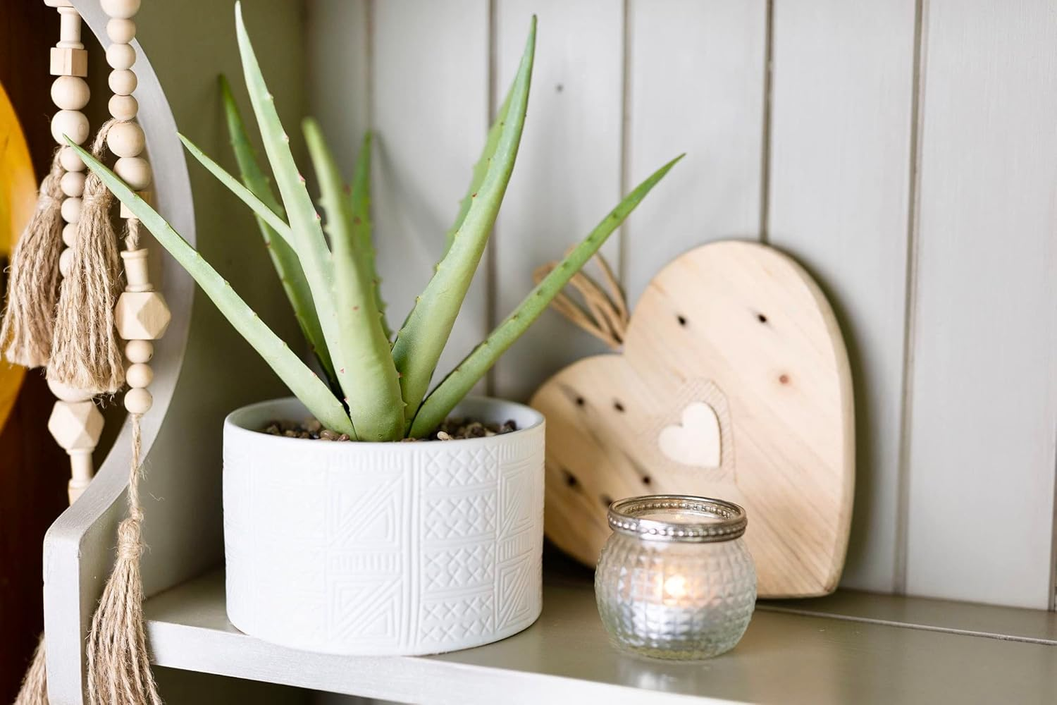 Artificial Plant in White Ceramic Pot | 10" High Faux Agave Plant in White Pot | Fake Plant for Desk Decor | Artificial Agave for Home Decor Indoor | Artificial Succulent for Shelf Decor image number 4