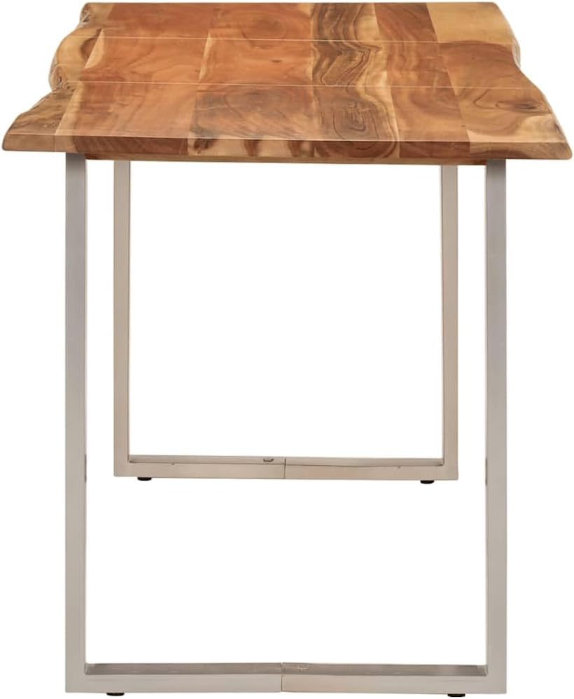 'Vidaxl Solid Acacia Wood Dining Table with Steel Legs - Rectangular Dining Room Table in Beautiful Brown and Silver Tone - Industrial Style