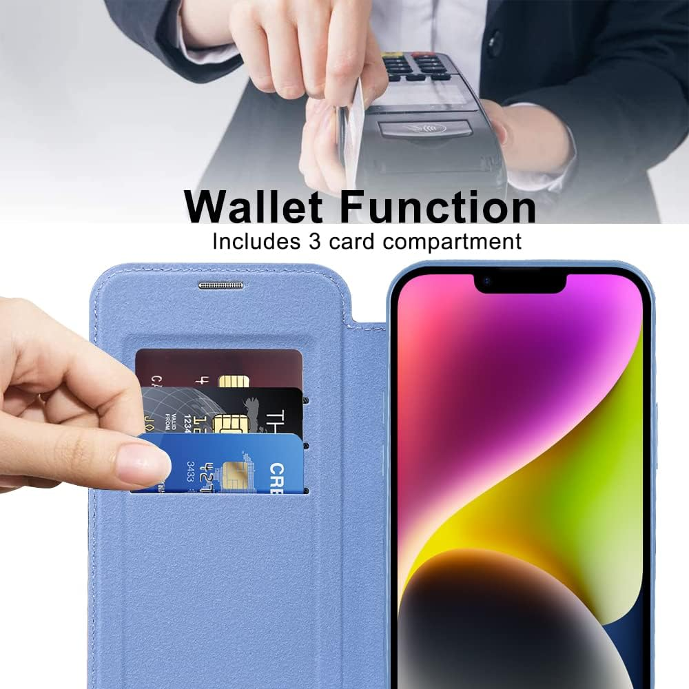 SIYOPINPFY Wallet Case for Iphone 14 Plus, [Compatible with Magsafe] Premium Flip Leather RFID Blocking Card Holder Clear Magnetic Back Cover Shockproof Case for Iphone 14 plus (Dar Peaks Blue JD) image number 7
