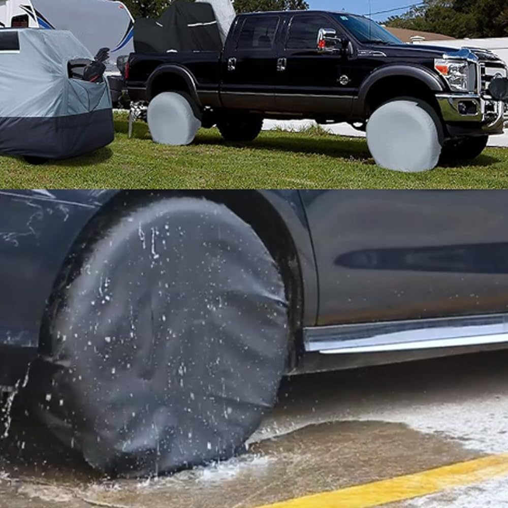 Shkalacar 2-Piece 18-20 Inch Sun Protection Tyre Covers, 190T Oxford Fabric Tyre Rim Protector with Elastic Strap and Hook Design, Waterproof Wheel Protective Cover for Car, SUV (Silver, S) image number 3