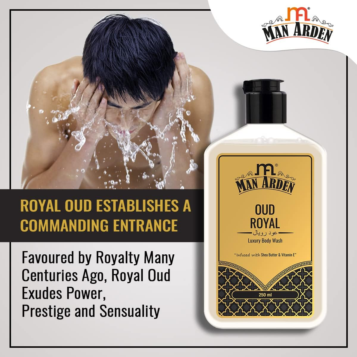 Man Arden Oud Royal Luxury Body Wash Infused with Shea Butter & Vitamin E, 250Ml image number 4