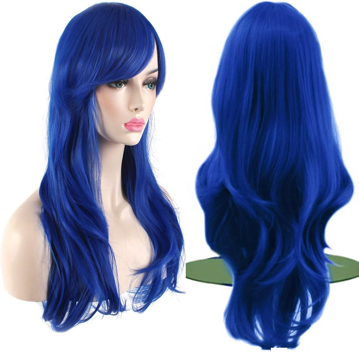 Akstore 28" 70Cm Fashion Wigs Long Wavy Curly Hair Cosplay Wig & Wig Cap (Blue)