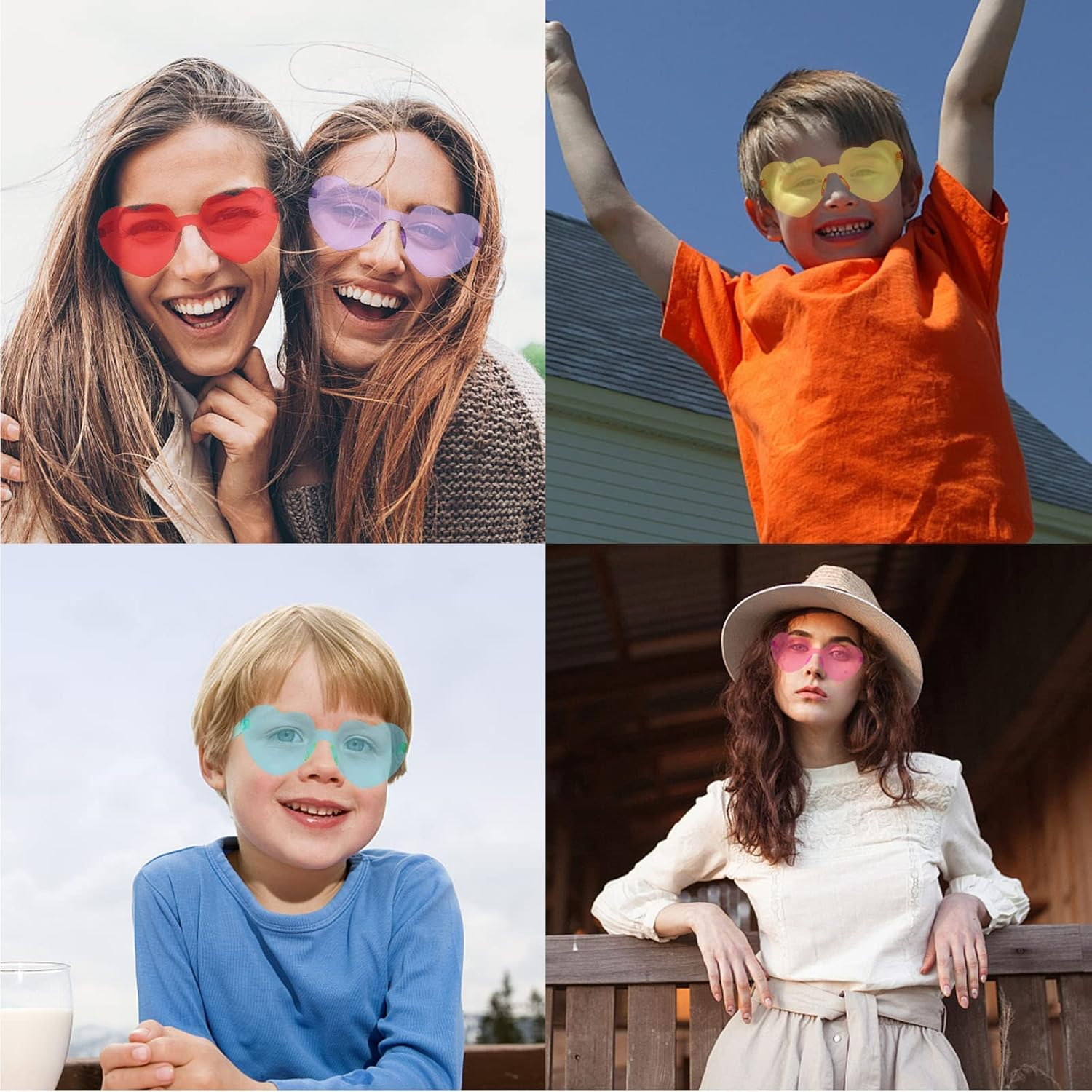 Party Glasses 10 Pack, Rimless Heart Shaped| Retro round Sunglasses, Multipack Eyewear for Party Fancy Dress Costume, Love Heart| Funky Glasses for Men Women Adults image number 2