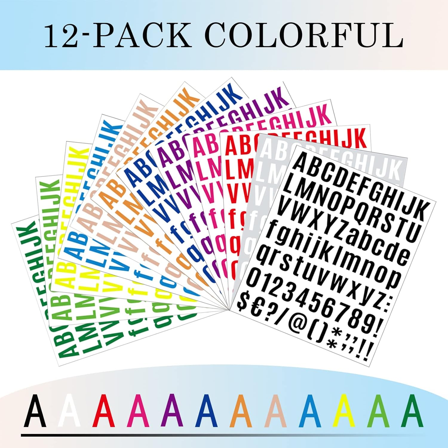 12 Sheet Letter Stickers, Self Adhesive Alphabet Stickers, Colorful Vinyl Letter Stickers for Arts Crafts Outdoor Sign Poster Windows Doors Mailboxes Car Truck (1 Inch, Cartoon) - Boldface image number 4