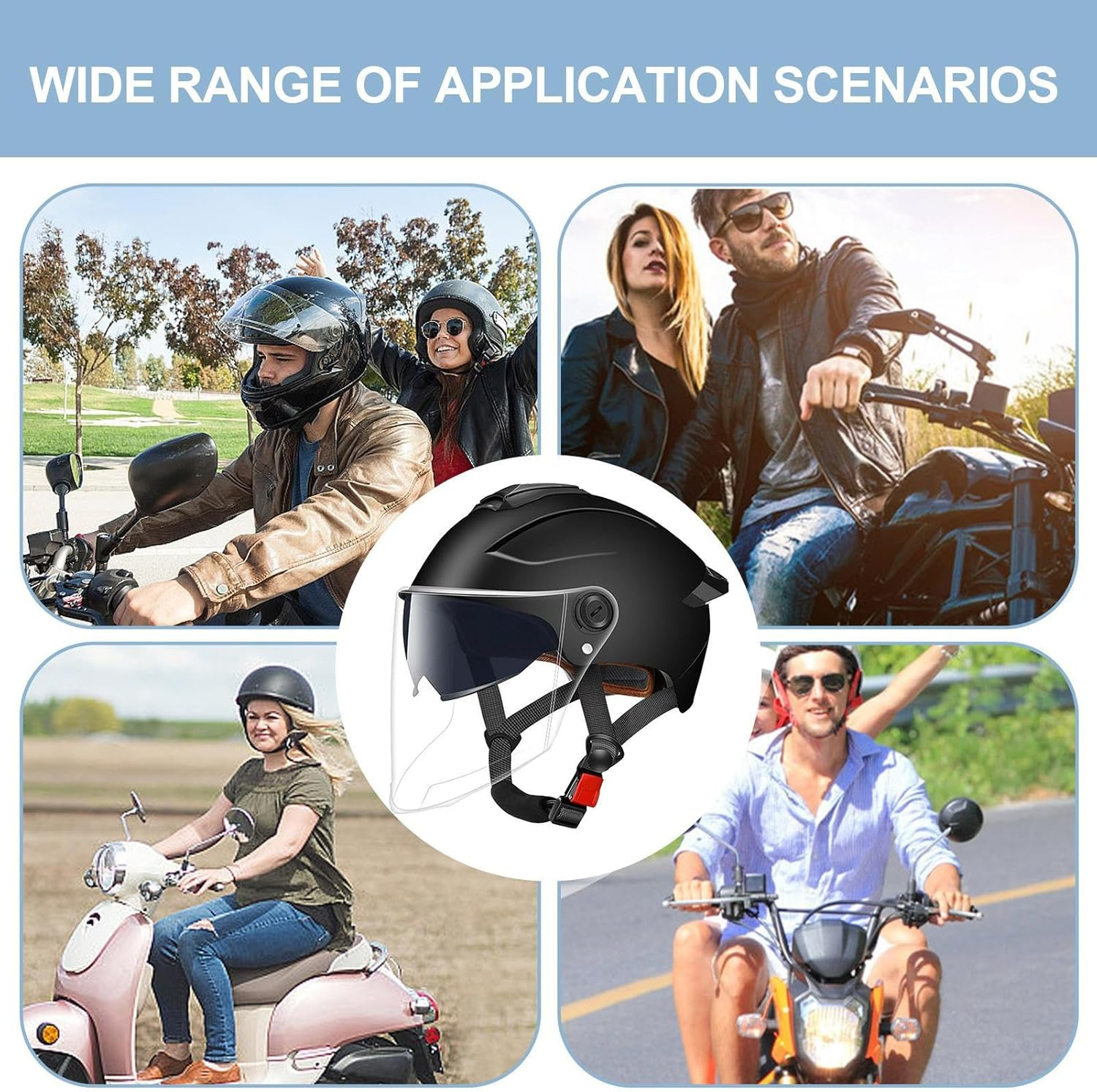 Helmets for Men Women, Adult Electric Scooter Helmet with Windshield, Unisex High Protection Bike Helmet for Electric Bike, Scooter, Skateboard, Motorcycles - Black image number 2