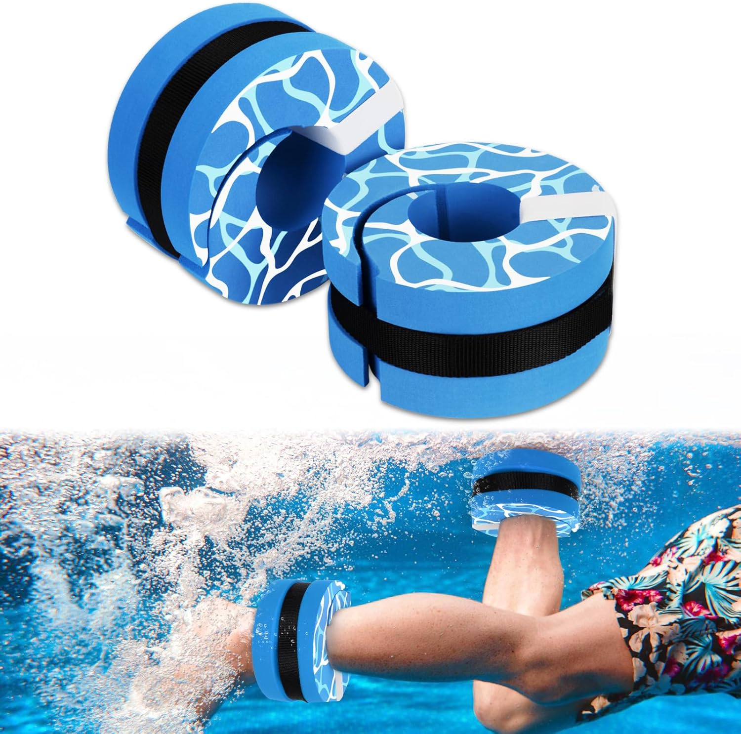 Hikeen Swim Aquatic Cuffs,High-Density EVA Water Aerobics Float Ring Fitness Pool Exercise Weights Set, Water Ankles Arms Belts with Detachable Adjustable Webbing for Swim Fitness Training