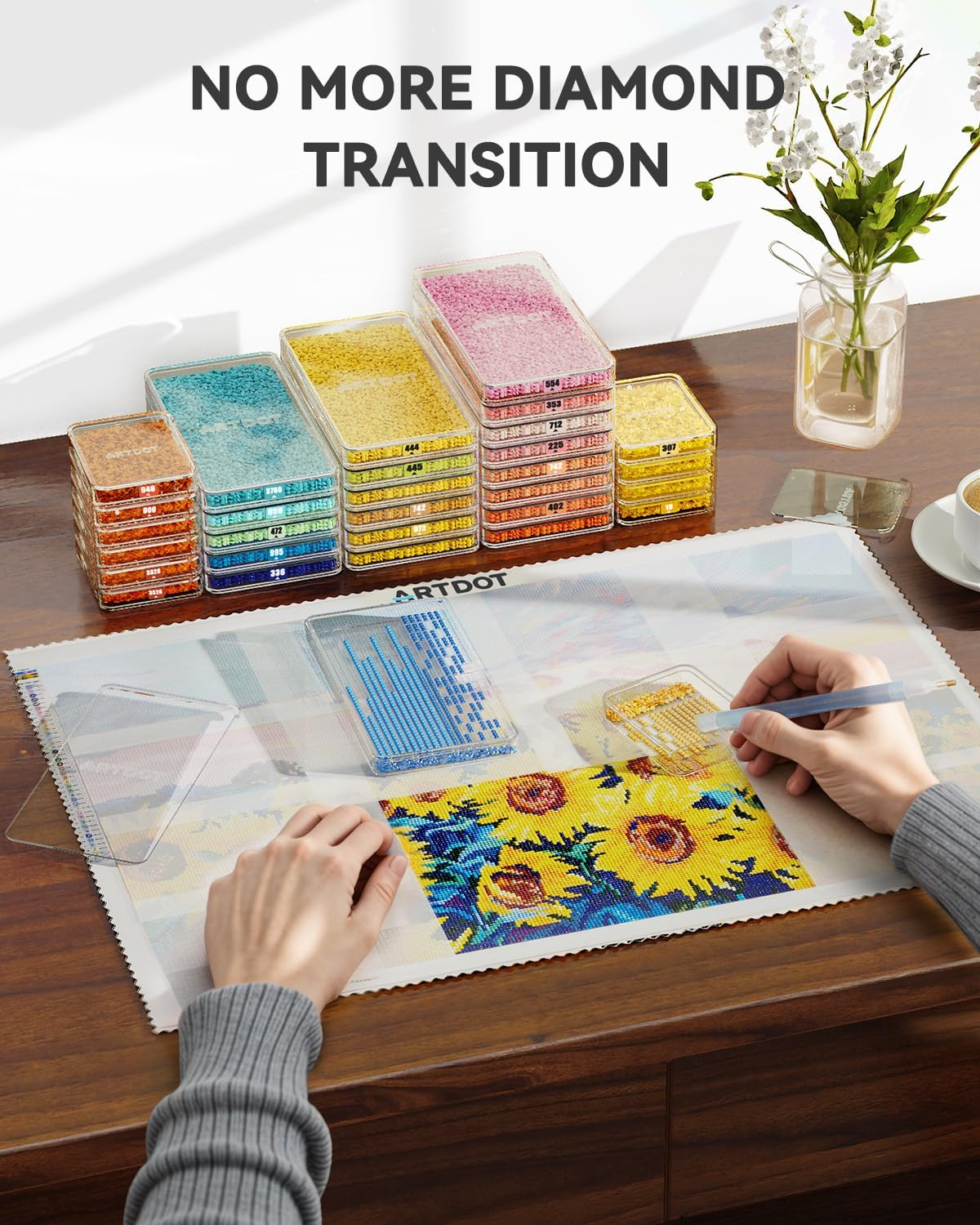 ARTDOT 15-Piece Diamond Art Storage Trays Kits for Adults with Lids, 2-In-1 Stackable Diamond Painting Accessories and Tools image number 2