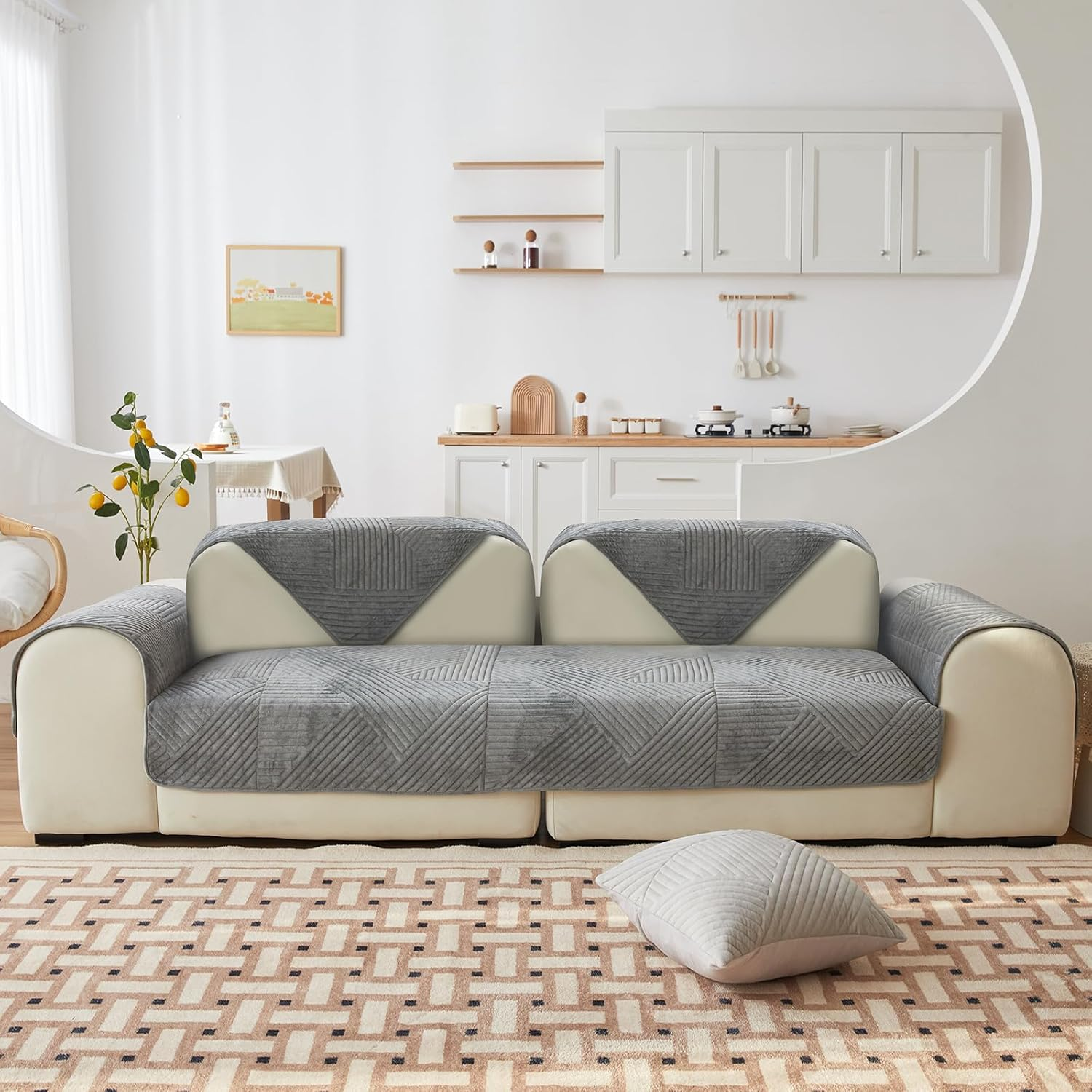 TEWENE, Armrest Cover Sectional Couch Cover Velvet Sofa Cover Anti-Slip L Shaped Couch Cover Sectional Sofa Cover for Dogs Couch Cover 2 Cushion Couch Cover for Sofa 3 Seats, 2 Pcs 28''X28'' Size image number 7