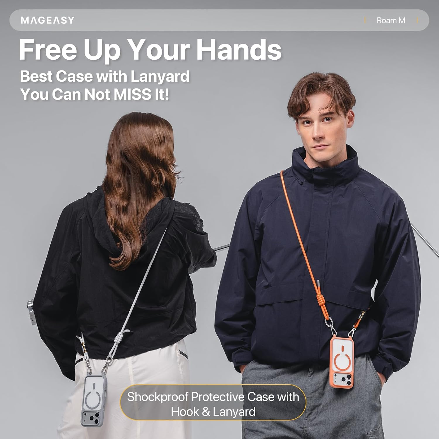 MAGEASY Designed for Iphone 17 with Neck Strap, 16Ft Drop Protection Compatible with Magsafe | Roam M (Clear) image number 3