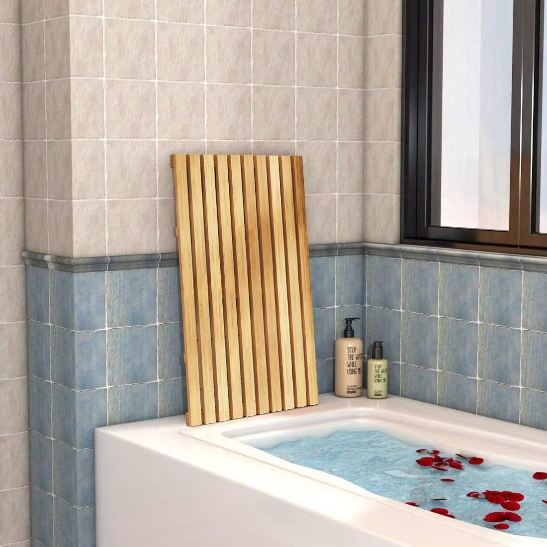 Clevinger Bamboo Bath Mat, Non Slip Shower Mat for Bathroom,Sturdy Waterproof Wooden Floor Duck Board Easy Storage,Standard Mat Bathroom Showers, Bathtubs, Floors, Indoor and Outdoor Use Color HO0268 image number 2