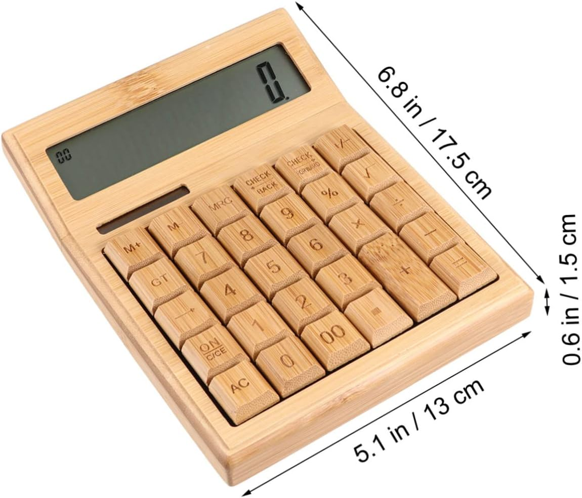 Key Bamboo Solar Calculator for Office Portable Electronic Calculator Buttons for Desk Use and Basic Calculations - Light Brown image number 4