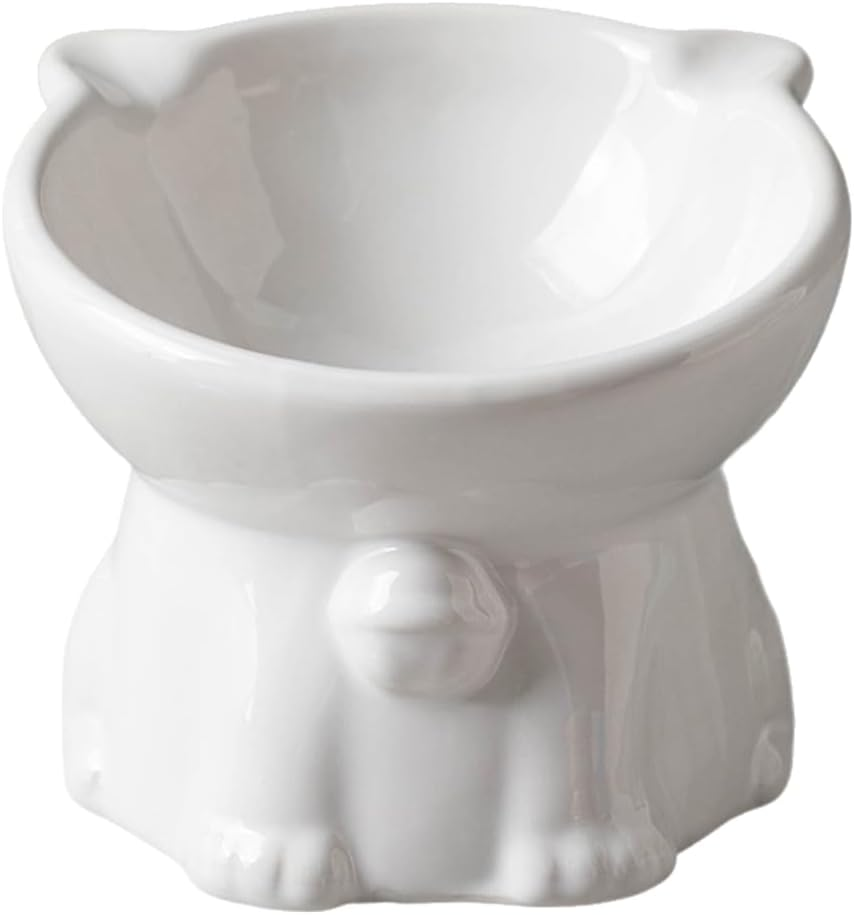 AIMALL Ergonomic Ceramic Cat Bowl - Elevated Cat and Dog Bowl with Anti-Knock Base, 15&deg; Tilted Design for Neck Comfort, Available in Black, White, Pink, Green - 5.03 X 4.33 Inches image number 5