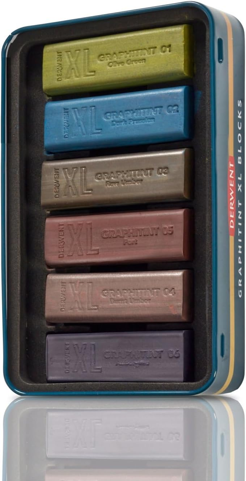 Derwent Graphitint XL Blocks 6 Tin, Set of 6, 60Mm Extra-Large Block, Water-Soluble, Ideal for Sketching, Drawing and Expressive Mark Making, Professional Quality (2306175) image number 6