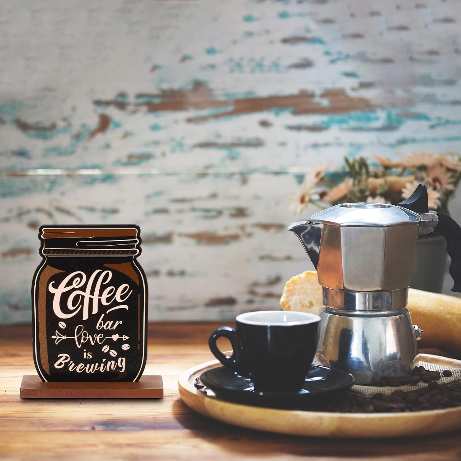 Blulu 5 Pieces Coffee Bar Decor Sign Farmhouse Coffee Bar Wood Signs Rustic Coffee Wooden Table Centerpiece Coffee Tiered Tray Decor Table Signs for Home Kitchen Coffee Station Decorations image number 3