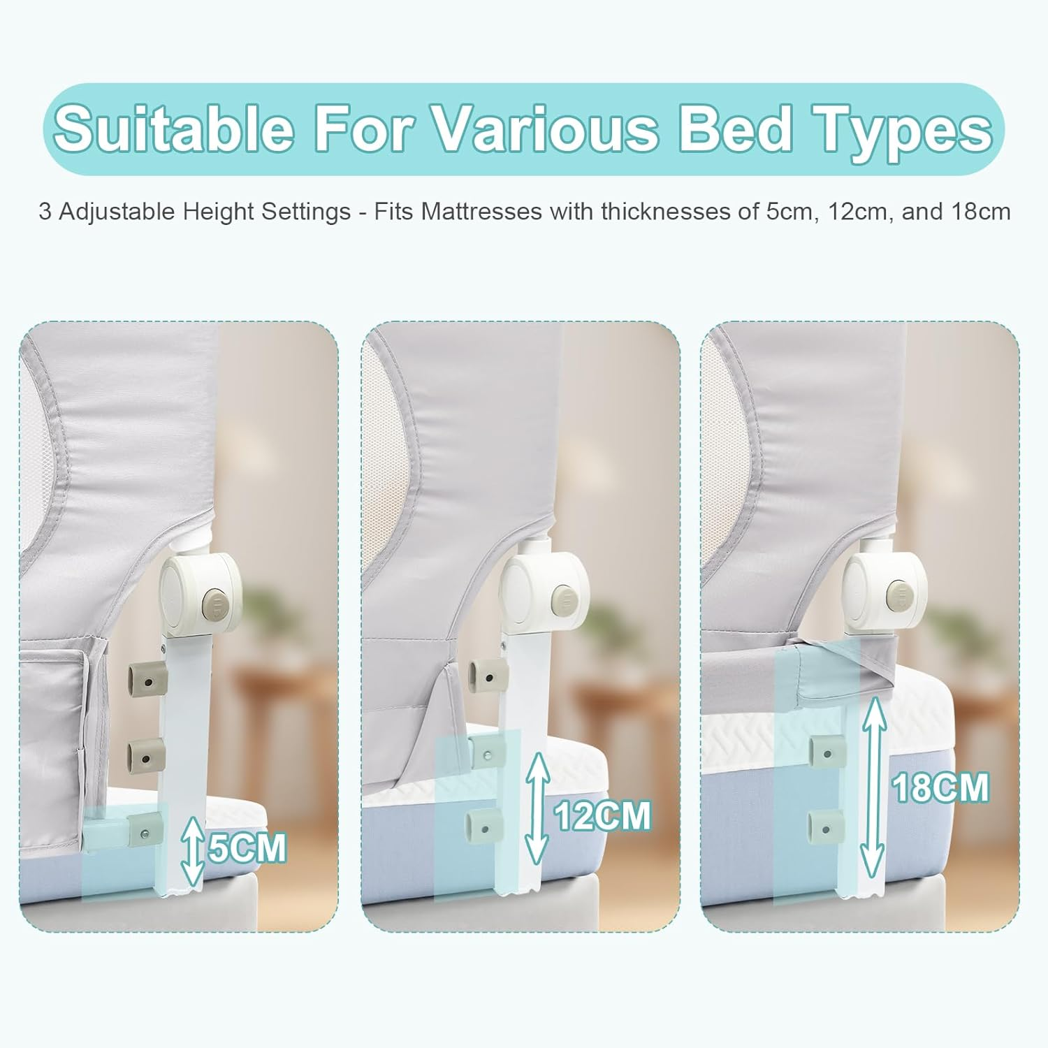 Omebel Toddler Bed Rail, 180Cm/200Cm Extra Long Baby Kids Bed Rail Guard Height Adjustable Folding, Safe Bed Side Rail for Queen, Full Size, Twin, King Size, Foldable & Button-Release Design image number 5