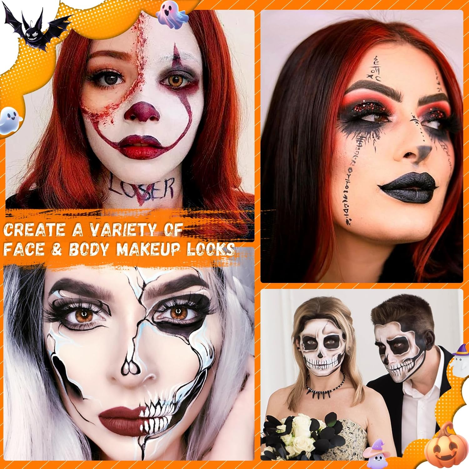 Tonjin Black + White + Red Face Body Paint Set,Non-Toxic Professional Paint Palette Kit with 3 Brushes for Kids & Adults Art Theater Halloween Party Cosplay Clown Corpse Paint SFX Makeup(150G) image number 1