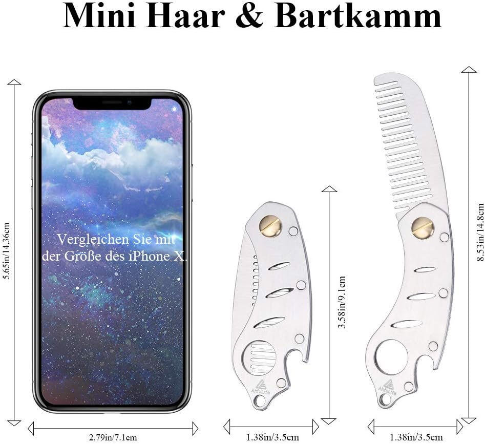Ahfulife Foldable Metal Comb and Beard Comb - Multifunctional Pocket Comb with Bottle Openers - Anti-Static Stainless Steel Care Comb - Presented in Gift Box image number 4