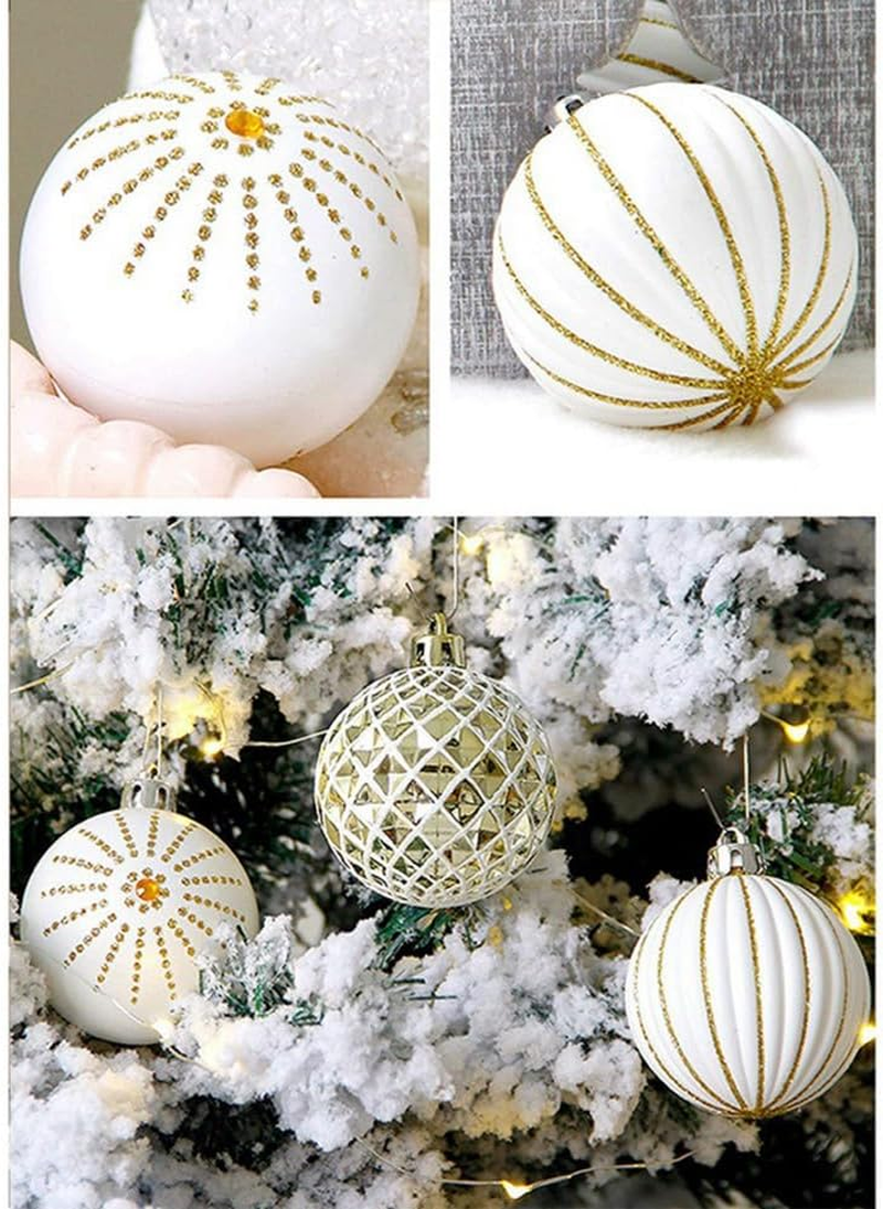 30PCS Christmas Balls,60Mm Gold&White Painted Shatterproof Festive Wedding Hanging Ornaments Christmas Trees Decoration Easy Install image number 3