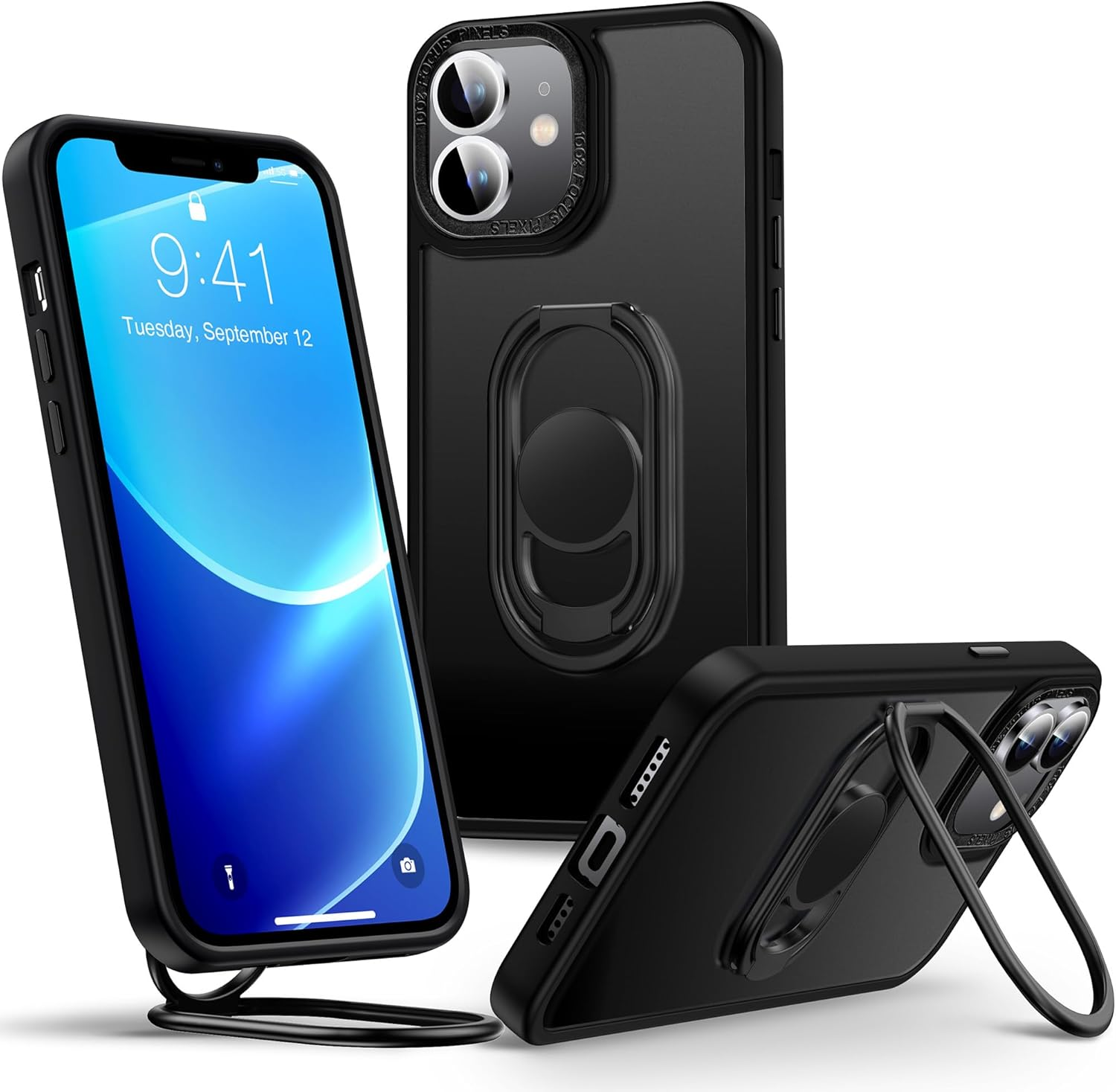 Shields up for Iphone 11 Case with Stand, Phone Case Clear with Double Ring Holder [Adjustable & Foldable] Shockproof Protective Cover for Iphone 11 6.1 Inch - Clear