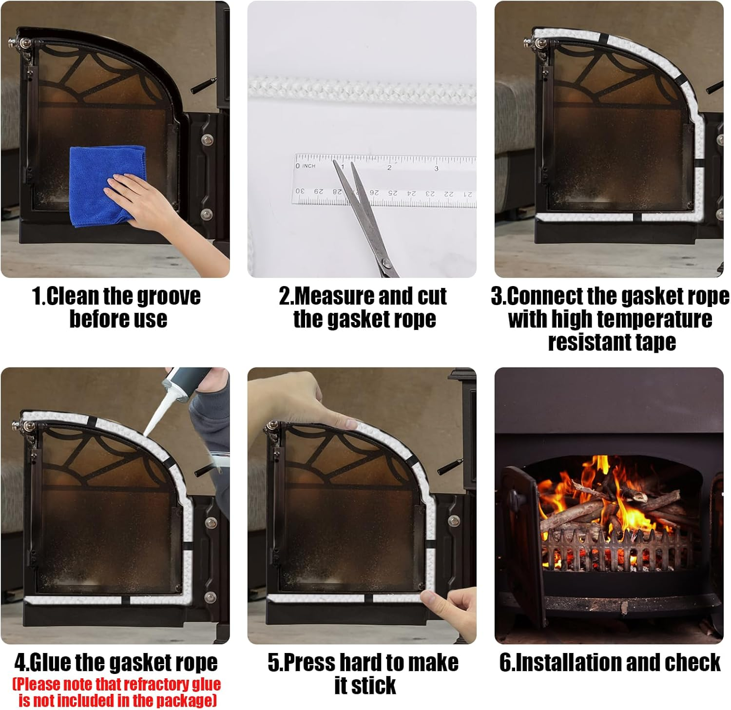 Fireplace Seal Rope, 0.39Inx9.84Ft Graphite Impregnated Fiberglass Rope Seal Gasket Replacement Wood Stove Door Gasket for Fireplaces Stoves Wood Burning (White) image number 1