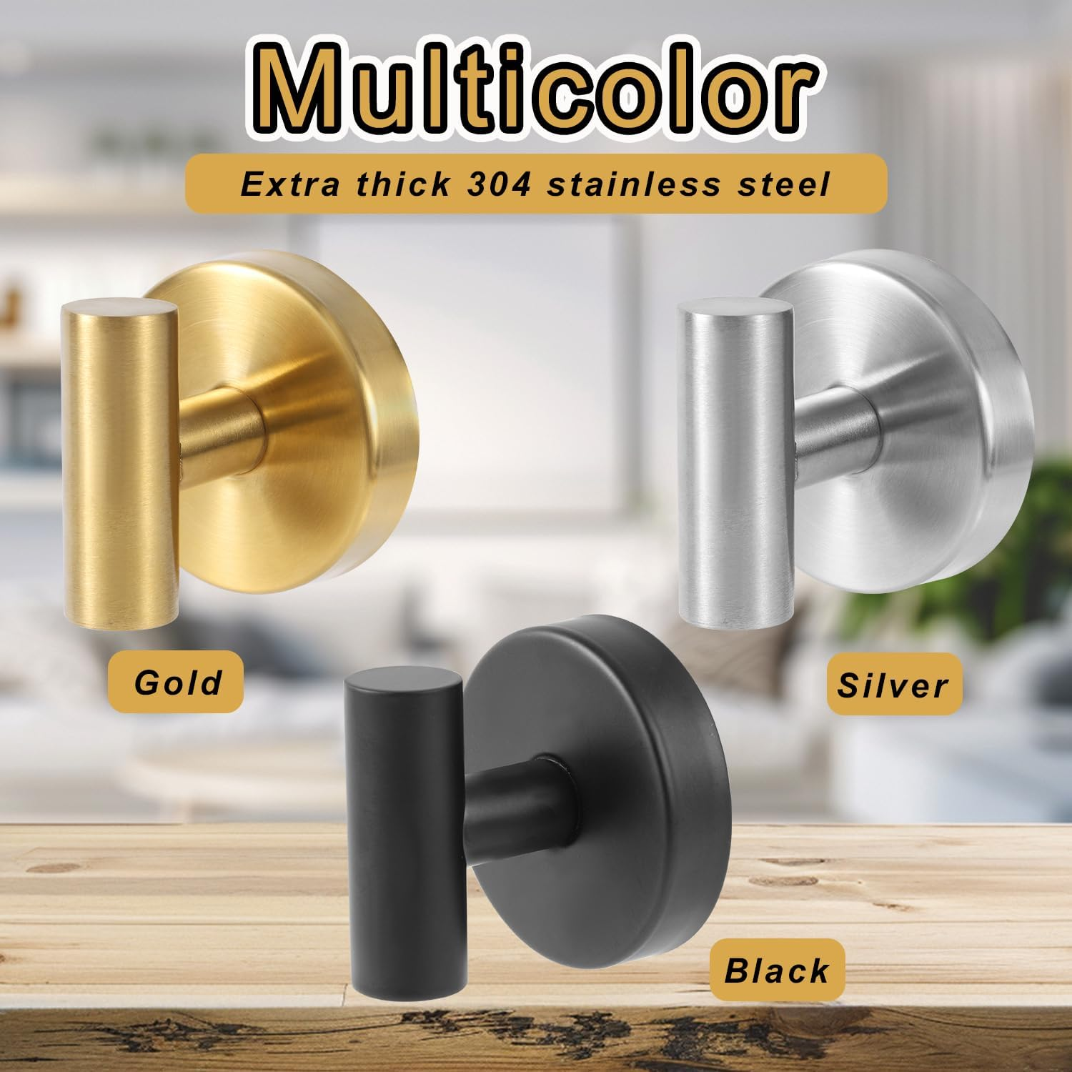2Pcs Suction Cup Hooks for Shower, Stainless Steel Bathroom Hooks for Towels Suction Holder Kitchen Towel Hanger Bathroom Shower Hook for Glass Mirror Window Wall Robe Clothes Wreath (Gold) image number 3