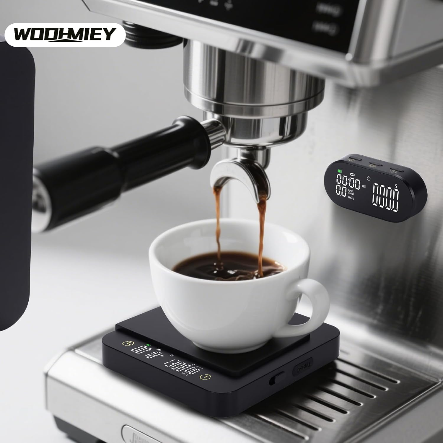 WODHMIEY Coffee Scale with Timer, 3Kg/0.1G High Accuracy, Rechargeable Mini Smart Display and Espresso Scale, Kitchen Scale with Calibration Function for Coffee Brewing Baking image number 2
