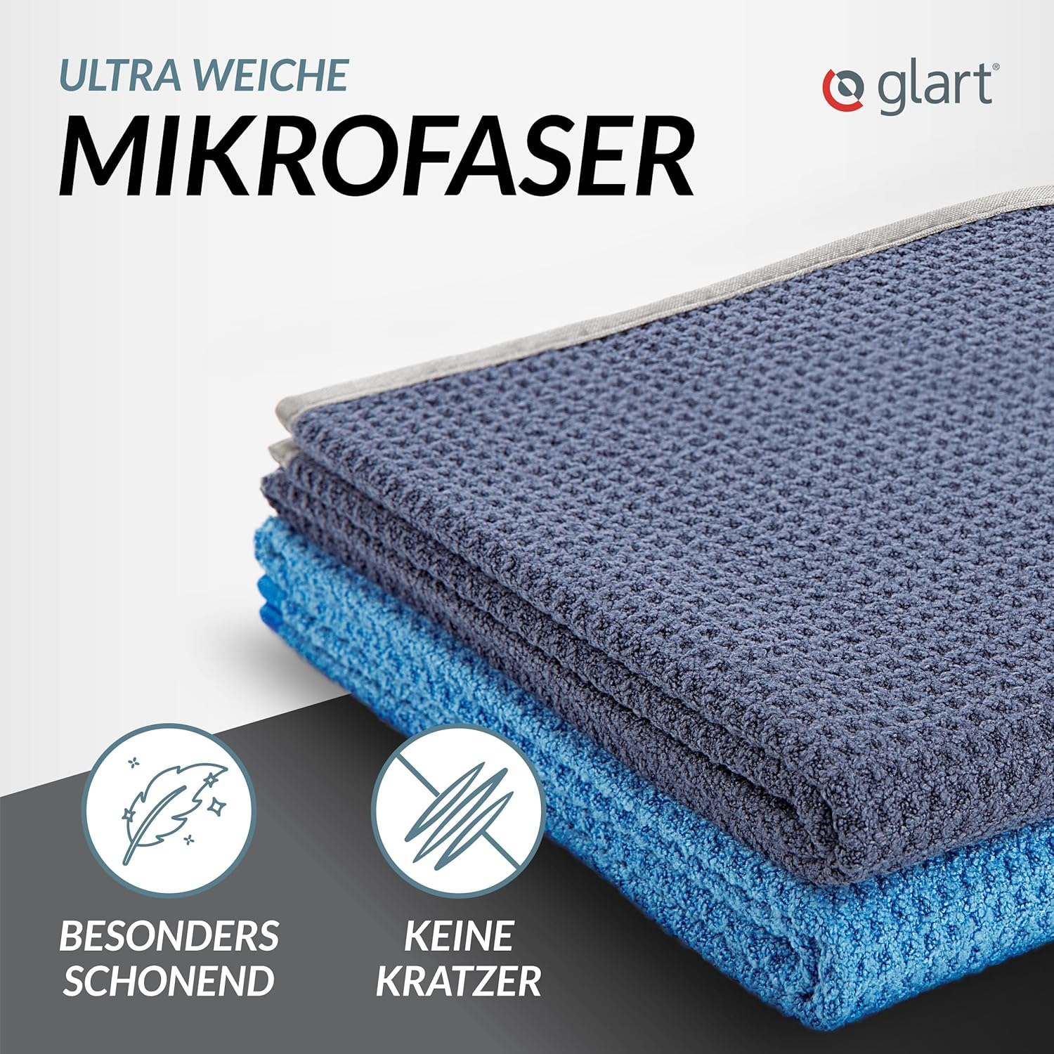 Glart 47TB Set of 2 Car Microfibre Cloths Drying Cloths for Car Care, Car Paint, Motorcycle, Kitchen, Dishes - Waffle - 70 X 40 Cm Blue, Microfibre Cloths Also for Window Cleaners image number 7