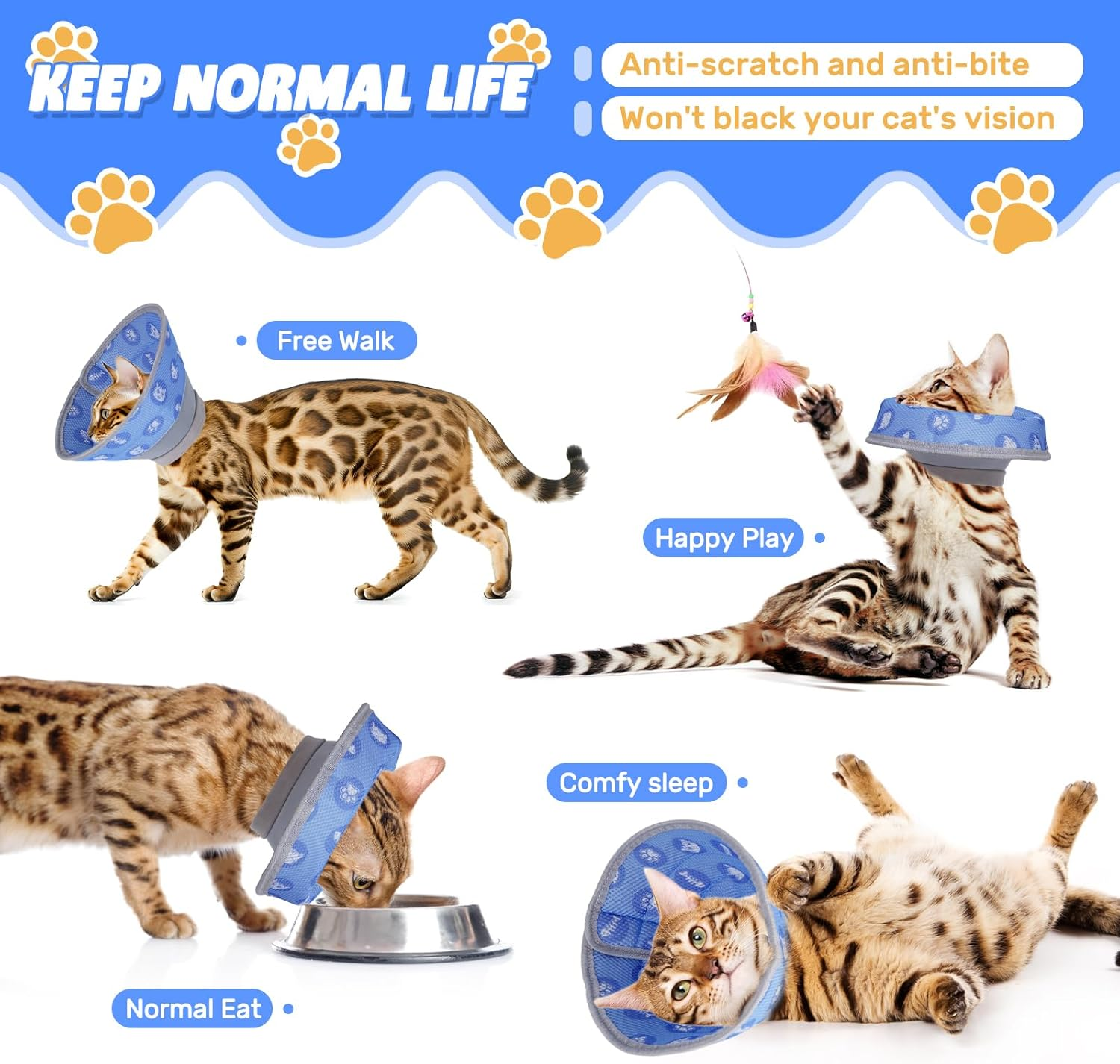 Cat Collar, Recovery Collar, Soft Cat Protective Collar for after Surgery and Injuries, Foldable Soft Protective Collar, Cat Collar, for Cats, Small Dogs (Blue, L) image number 1