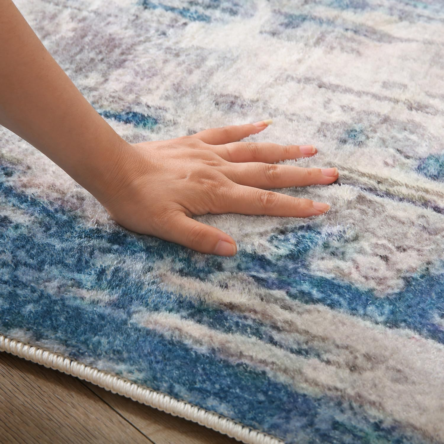 Rugs Living Room Grey Area Rugs for Bedroom Modern Abstract Rug Large Short Pile Rugs Carpet Non-Slip Soft Living Room Rugs Room Decor (Lake Blue/Grey/Beige, 120 X 160 Cm) image number 4