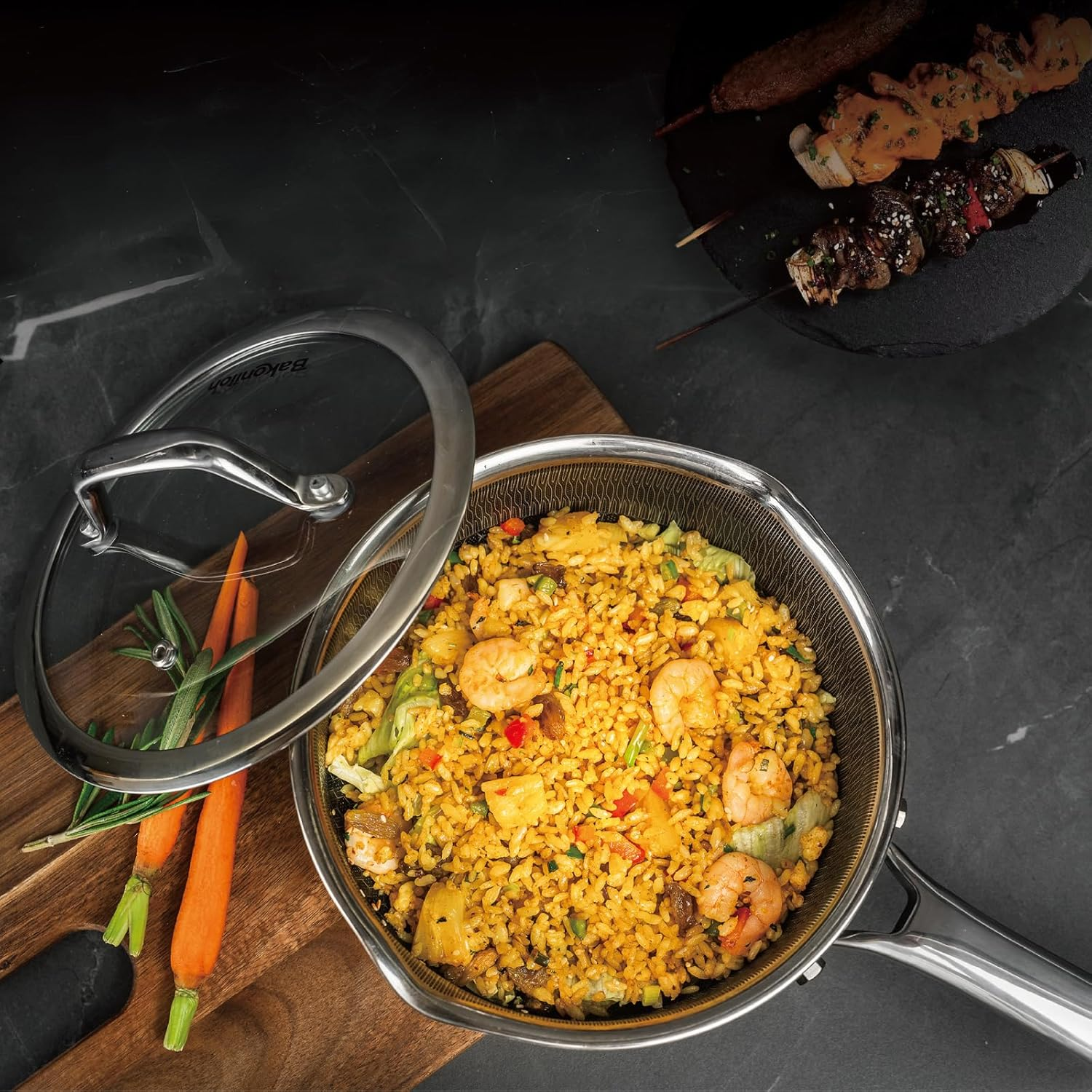 Bakoniion Hybrid Nonstick Saucepan Set of 2 with Lids 16Cm and 20Cm, Stainless Steel Honeycomb Pans with Side Pour Spouts,Compatible with All Cooktops,Dishwasher and Oven Safe image number 3