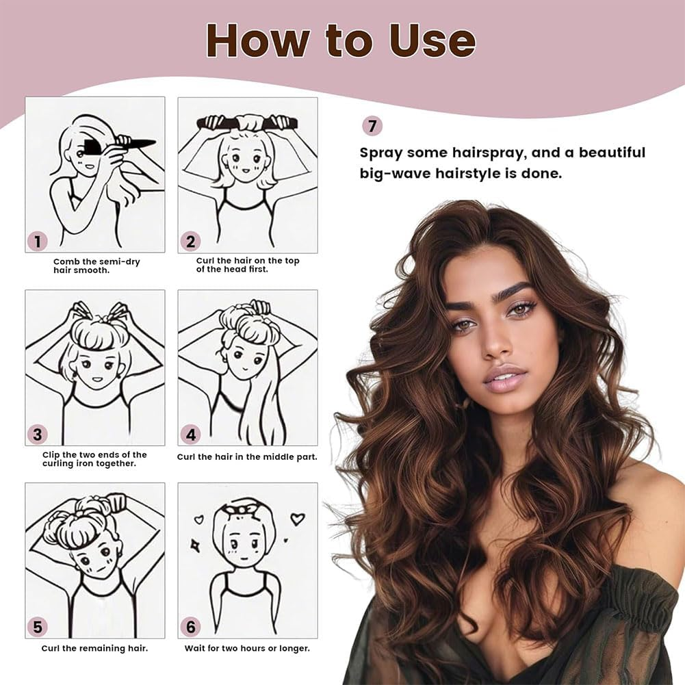 Aufondof Heatless Hair Curler Velvet, 4 Pcs Rollers for Overnight Curls to Sleep In, Overnight Blowout Rods Heatless Curls for Short Long Hair All Hair Types Styling Tools, Brown image number 3