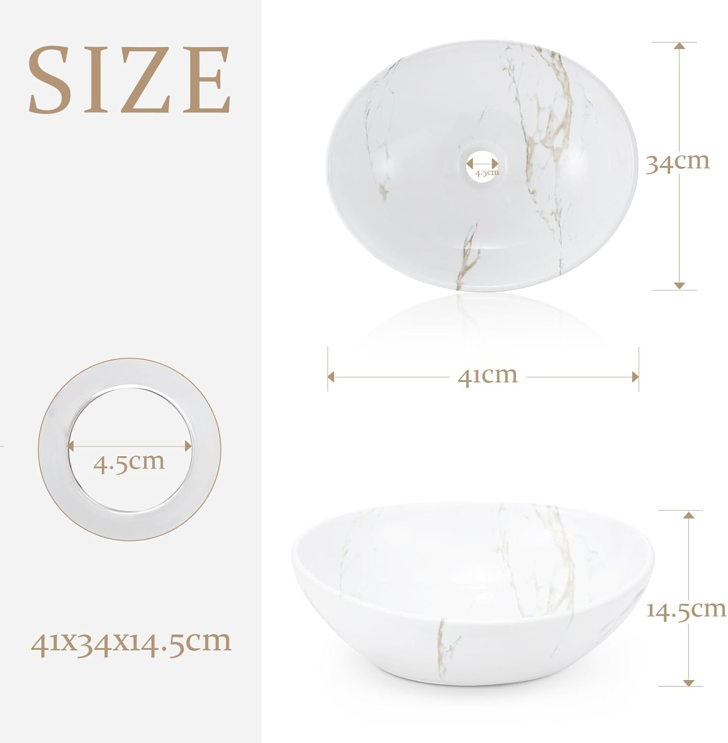 Luxsuite Oval Bathroom Sink Vanity Washing Basin Vessel Ceramic above Counter Hand Wash Bowl Toilet Countertop White image number 4