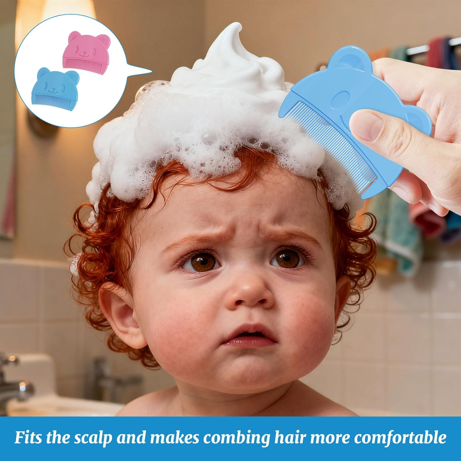 Baby Brush, 4Pcs Cradle Cap Brush, Cradle Cap Comb, 2Pcs Baby Bath Comb, Bath Silicone Brush, Skin Scrubber Baby Essential, Suitable for Kid Dry Skin, Eczema, Massage and Exfoliator image number 3