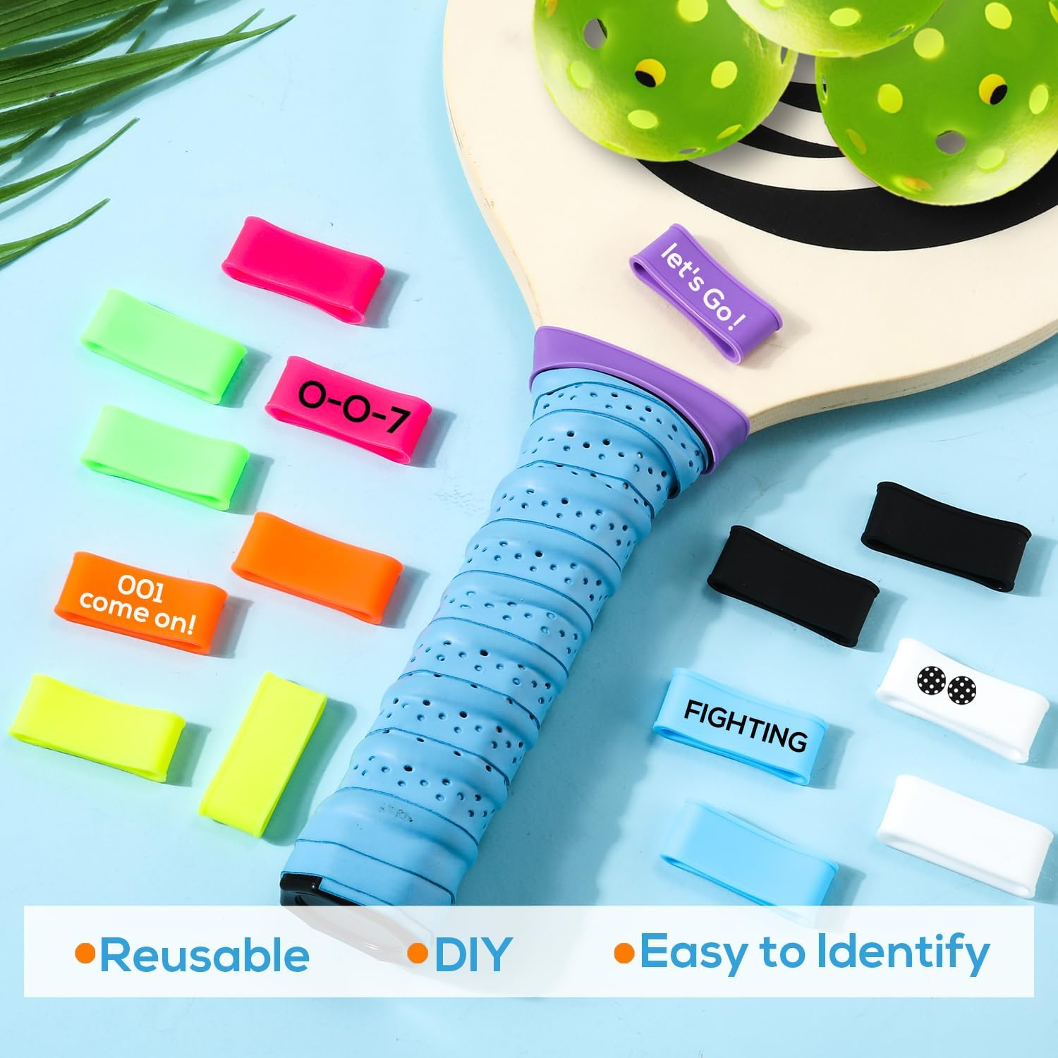 16Pcs Pickleball Paddle/Racket Grip Bands, Personalized Accessories DIY Gifts Silicone Ring Name Band for Racquetball Racket Pickleball Lovers Tennis Paddle Fixing Overgrip Tape (8 Colors) image number 6