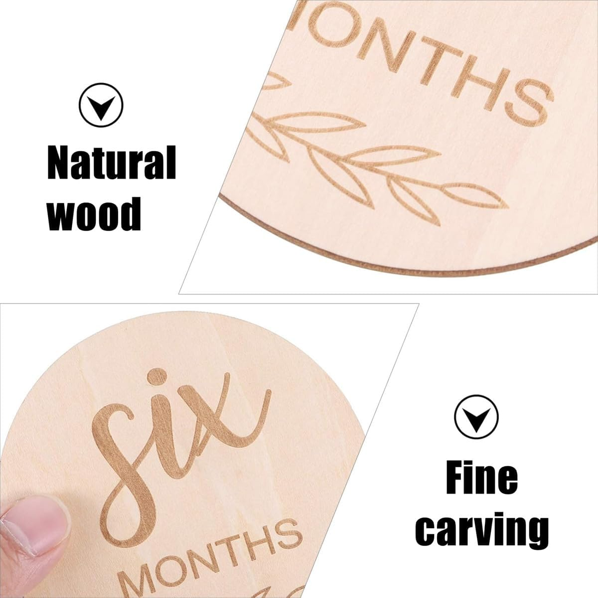 1 Set Newborn Boy/Girl Monthly Milestone Cards,Round Wooden Newborn Milestone Discs,For Monthly Growth Photo Props/Gift, Pregnancy Journey,Decoration Cards(12 Pcs,3.9In) image number 2
