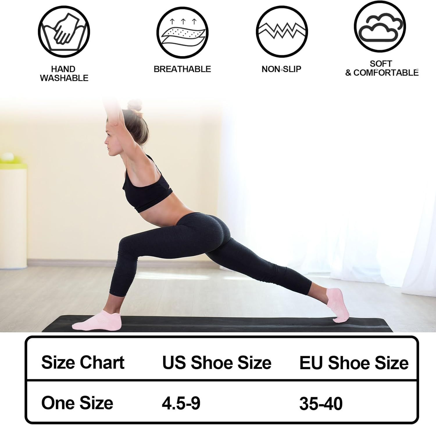 6 Pairs Pilates Socks Non Slip Grip Socks Anti-Slip Yoga Pilates Sock for Hospital, Dance, Barre, Barefoot Workout & Ballet