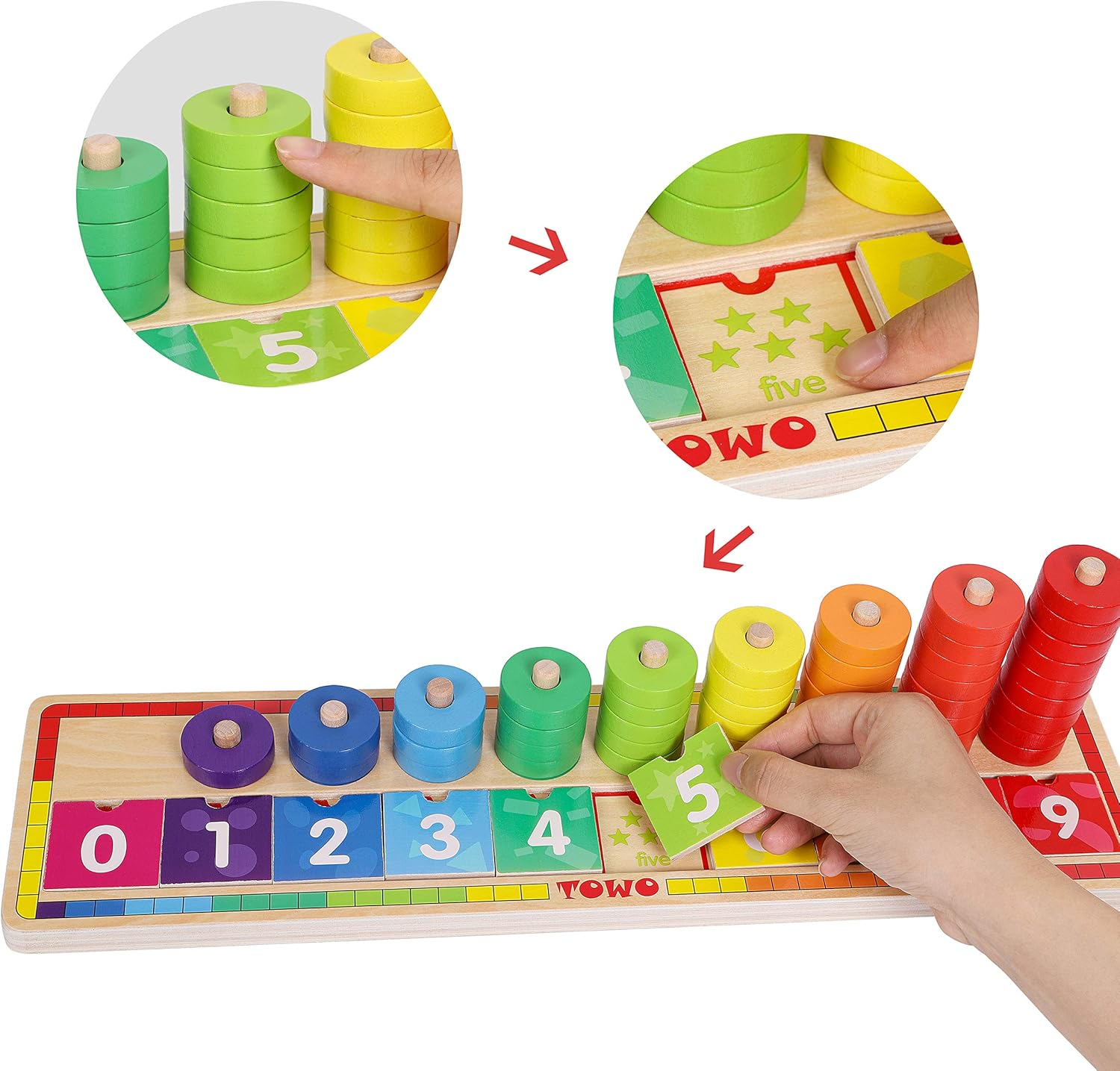 Wooden Stacking Rings and Counting Games with 45 Rings Number Blocks- Wooden Sorting Stacker Toy for 3 Years Old Kids Maths Learning Montessori Materials image number 5