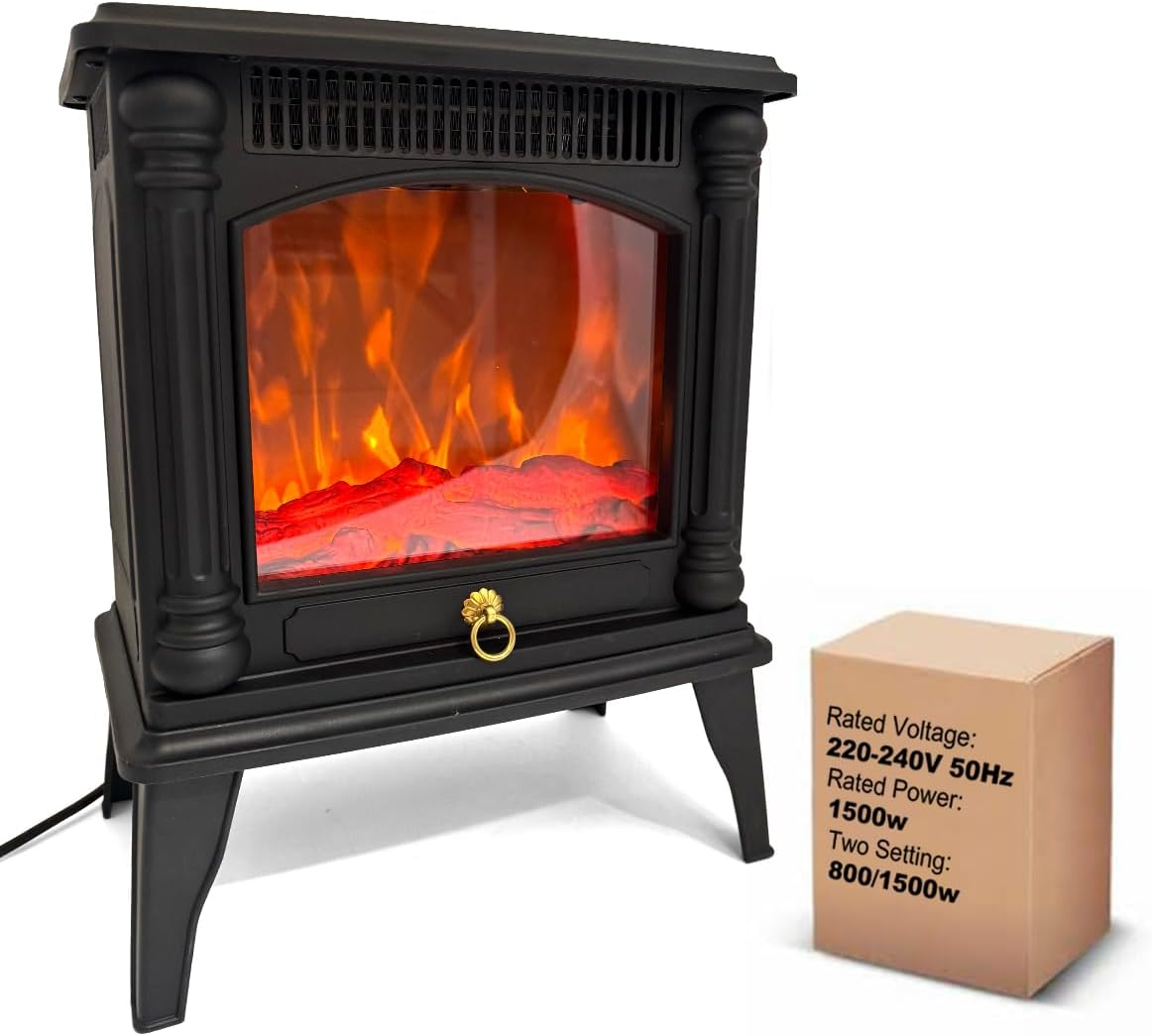 Electric Fireplace Portable Heater for Home with 2 Heat Levels (800W/1500W), LED Flame Effect, Overheat Protection, Heats up to 25M&sup2;