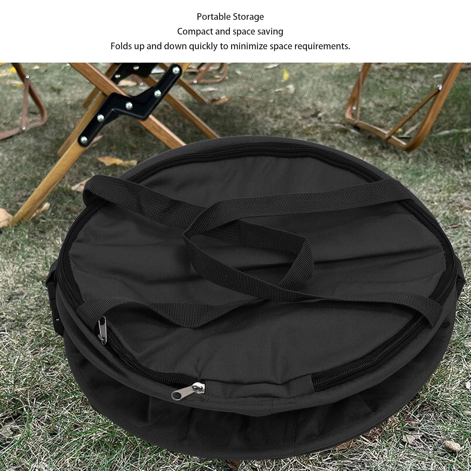 Collapsible Trash Can, Pop up Outdoor Garbage Can 600D Oxford Cloth Camping Trash Can Utility Container with Lid, Reusable Outdoor Trash Garden Yard Trash Bag for Camping, image number 3