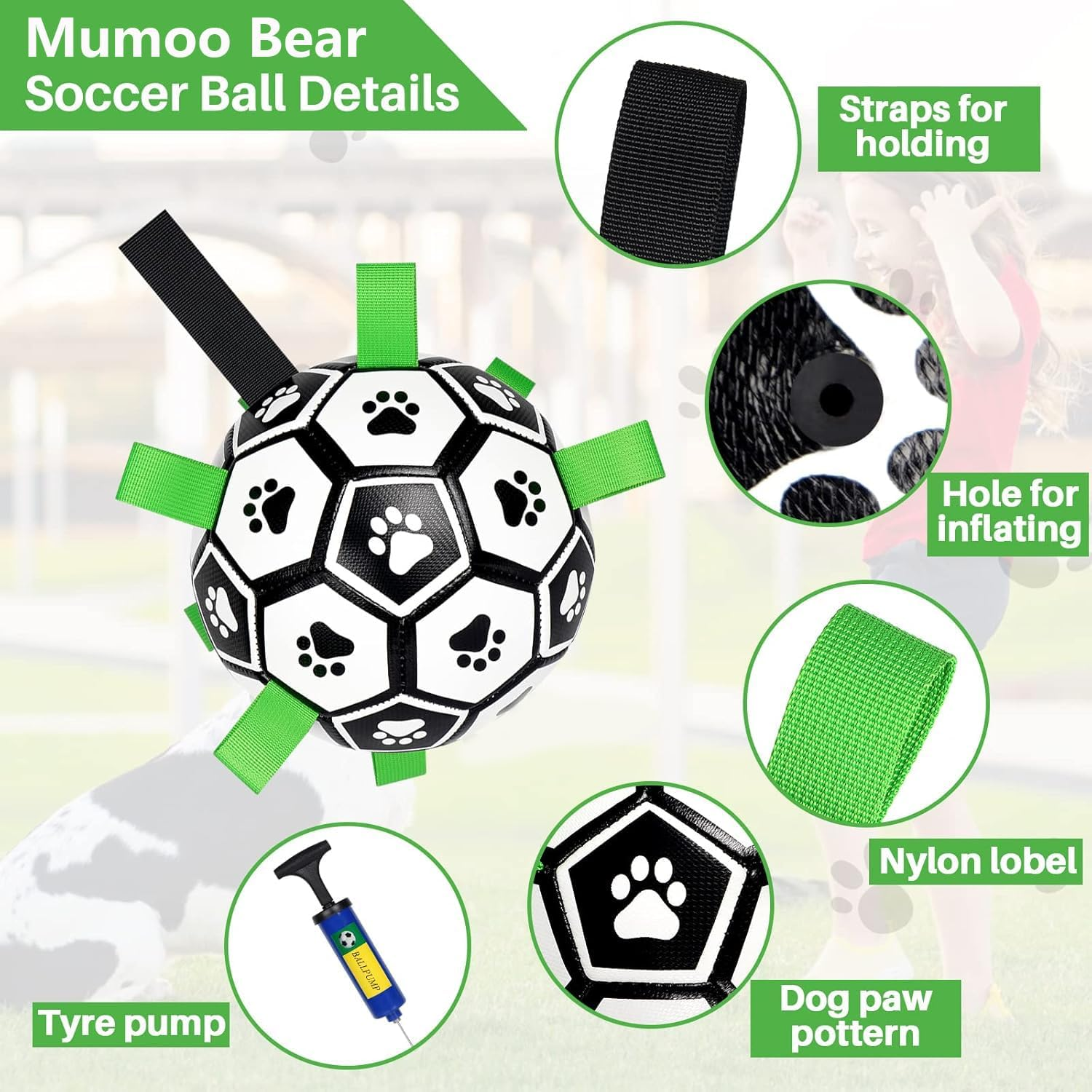 Mumoo Bear Dog Balls Toys Interactive Soccer Toy Dog Toys with Grab Straps Tabs for Jolly, Fun Dog Water Toy for Tug for Small & Medium Dogs 6'' Ball image number 4