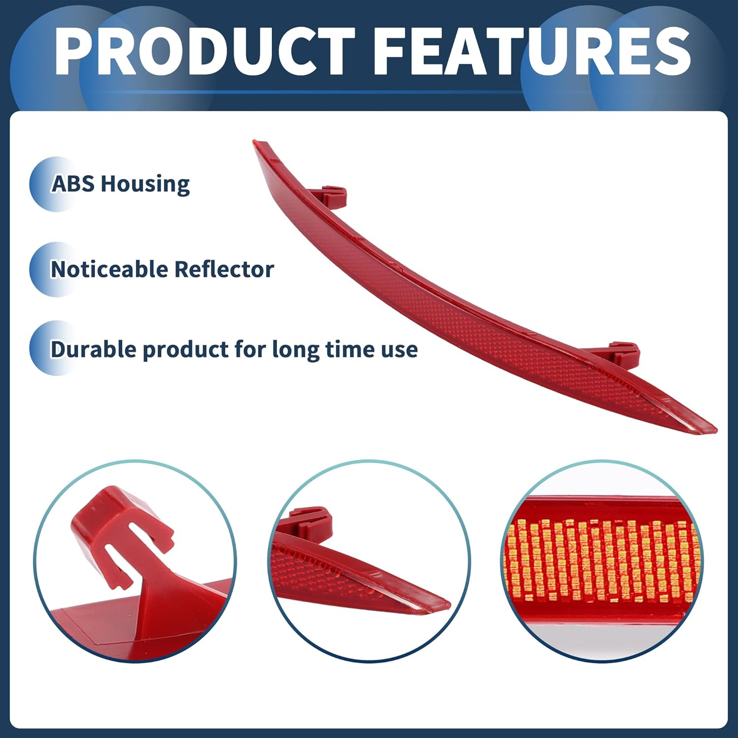 Bumper Reflector Rear Right 11.42"X1.02" Bumper Reflector Side Marker No.3C8945106B for Volkswagen CC 2008-2012 Plastic Red Durable image number 4