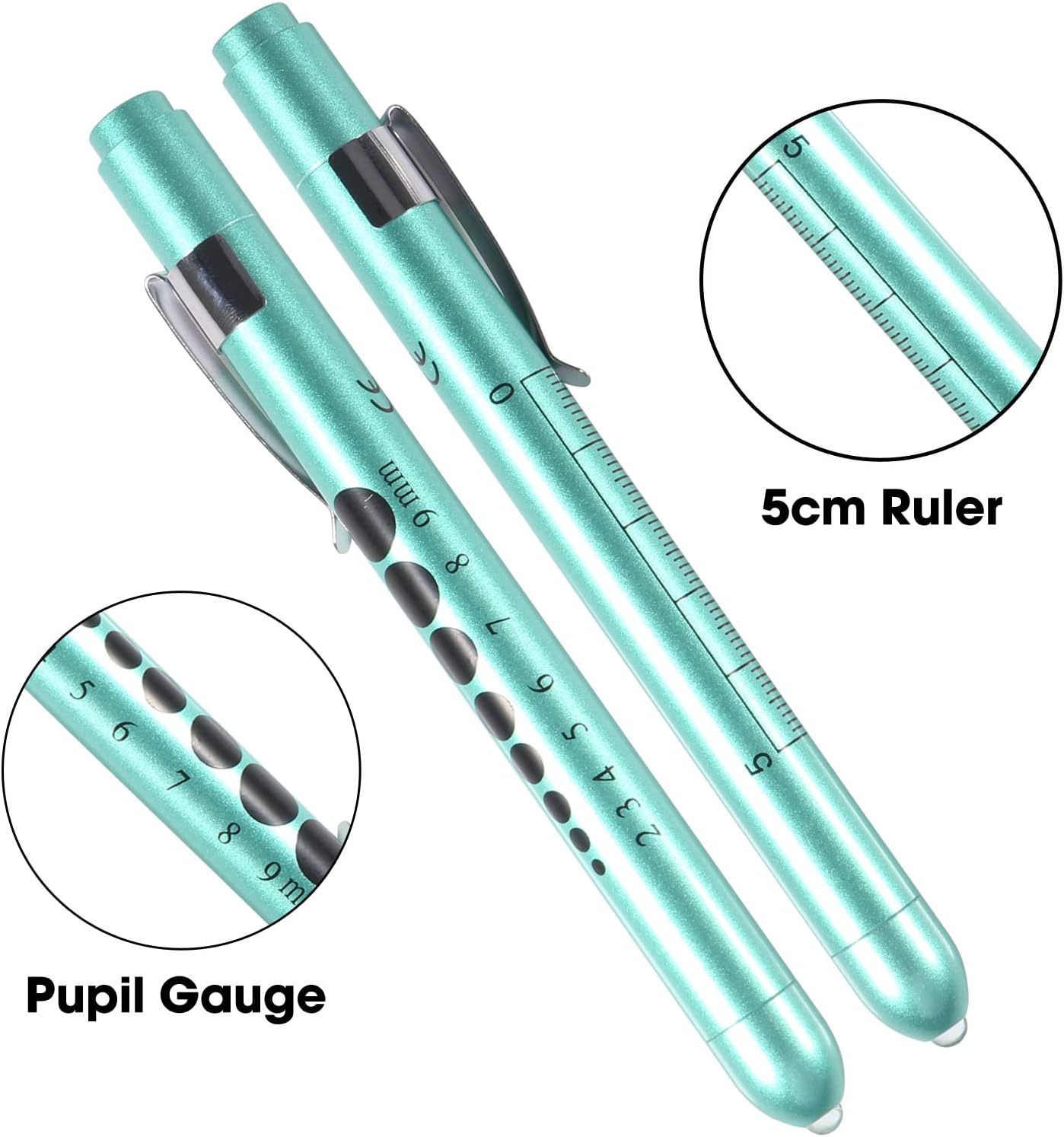 3Pcs Pen Light,Nurse Medical Reusable LED Penlight White Light with Pupil Gauge and Ruler (Black + Purple + Teal) image number 3