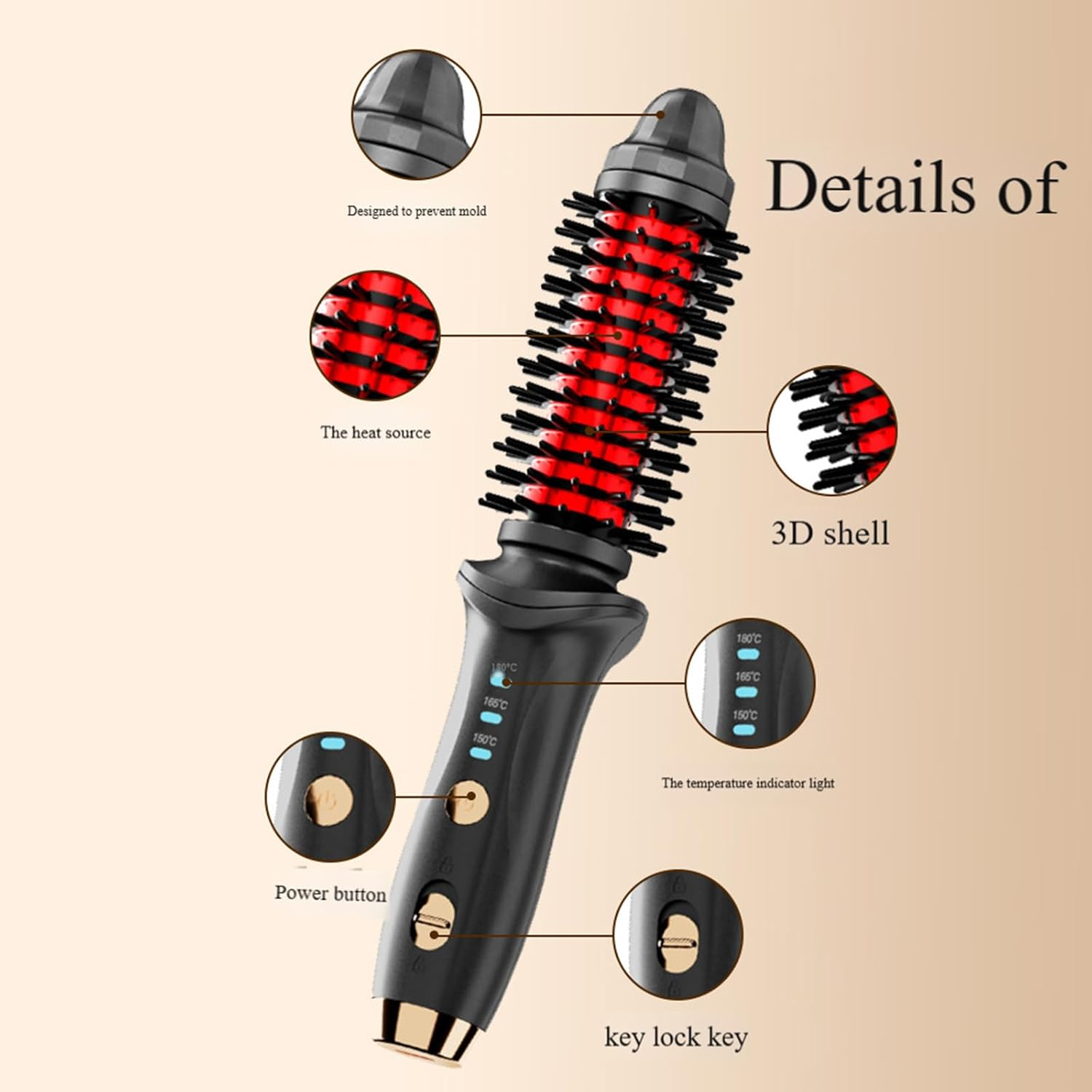 Cordless Heated round Brush for Travel, Mini Thermal Curling Iron for Short Hair USB Rechargeable Small Barrel Volume Heat Styling Curling Brush for Men and Women Curly Straight Hair (Purple) - Black image number 2