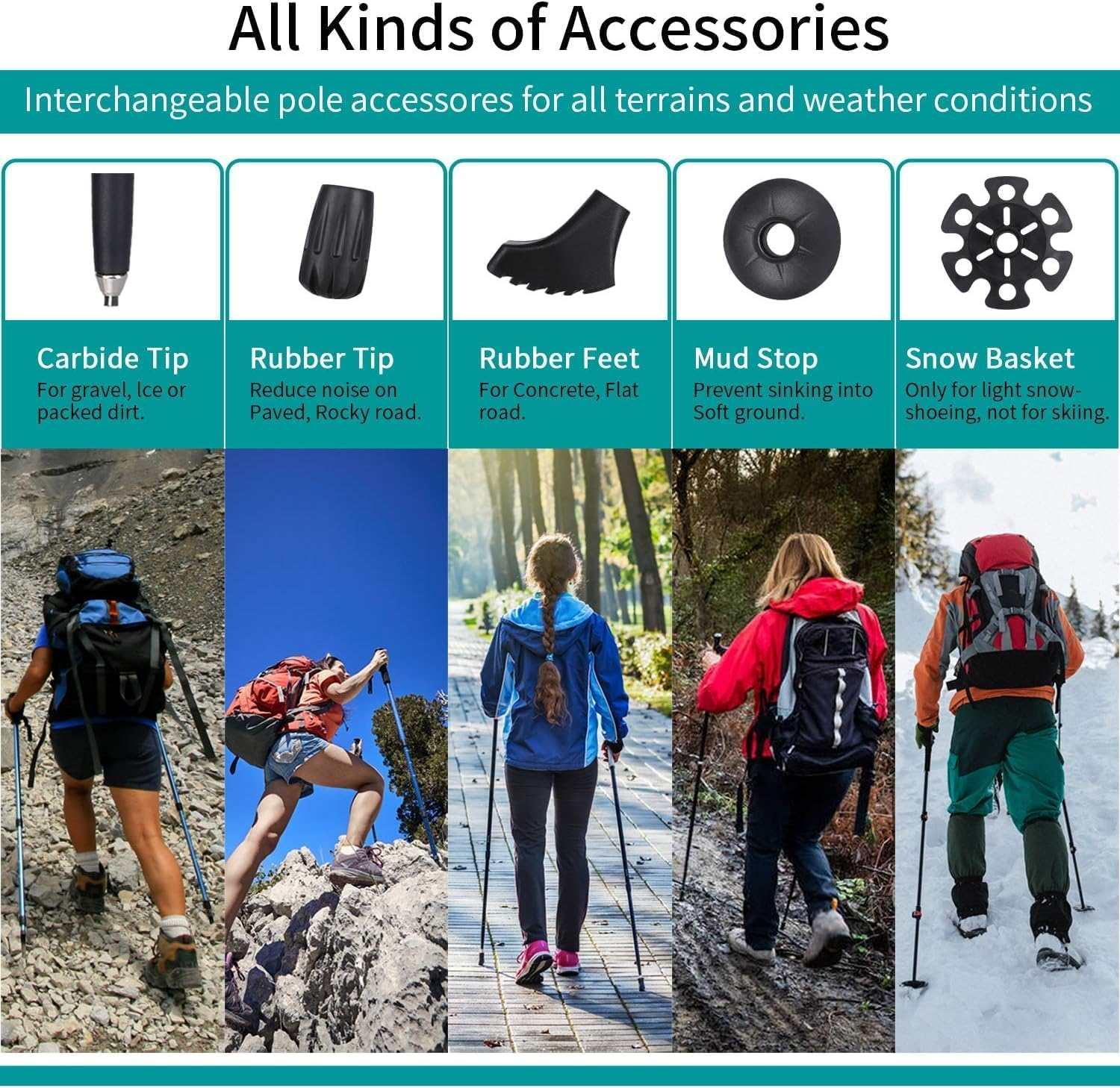 Dsocool Collapsible Trekking Poles - Lightweight Folding Hiking Poles for Women Men - Walking Sticks for Hiking - Adjustable with Quick Flip Lock & All Terrain Accessories - Set of 2