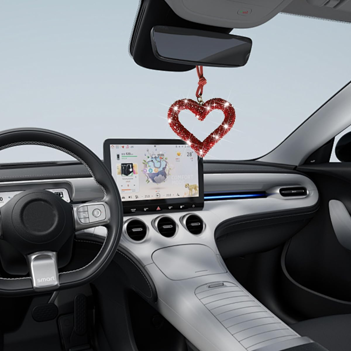 Mandark Bling Heart Car Hanging Accessories, Crystal Rhinestone Vehicle Rear View Mirror Charm Pendant Ornaments, Cute Diamond Auto Interior Hanger Decoration for Women Girls（Wine Red） image number 2