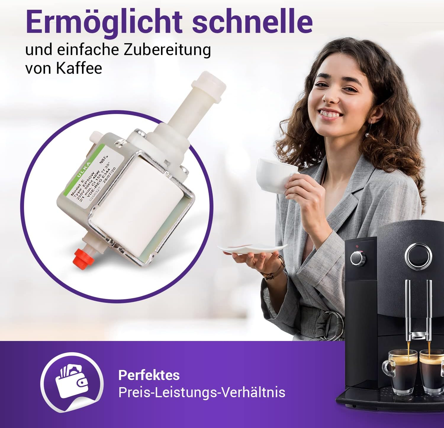 Electric Water Pump 230 V 48 W Replacement for Hhilips 996530007753 & Electric Pump Ulka EP5GW Delonghi Water Pump for Coffee Machine image number 5